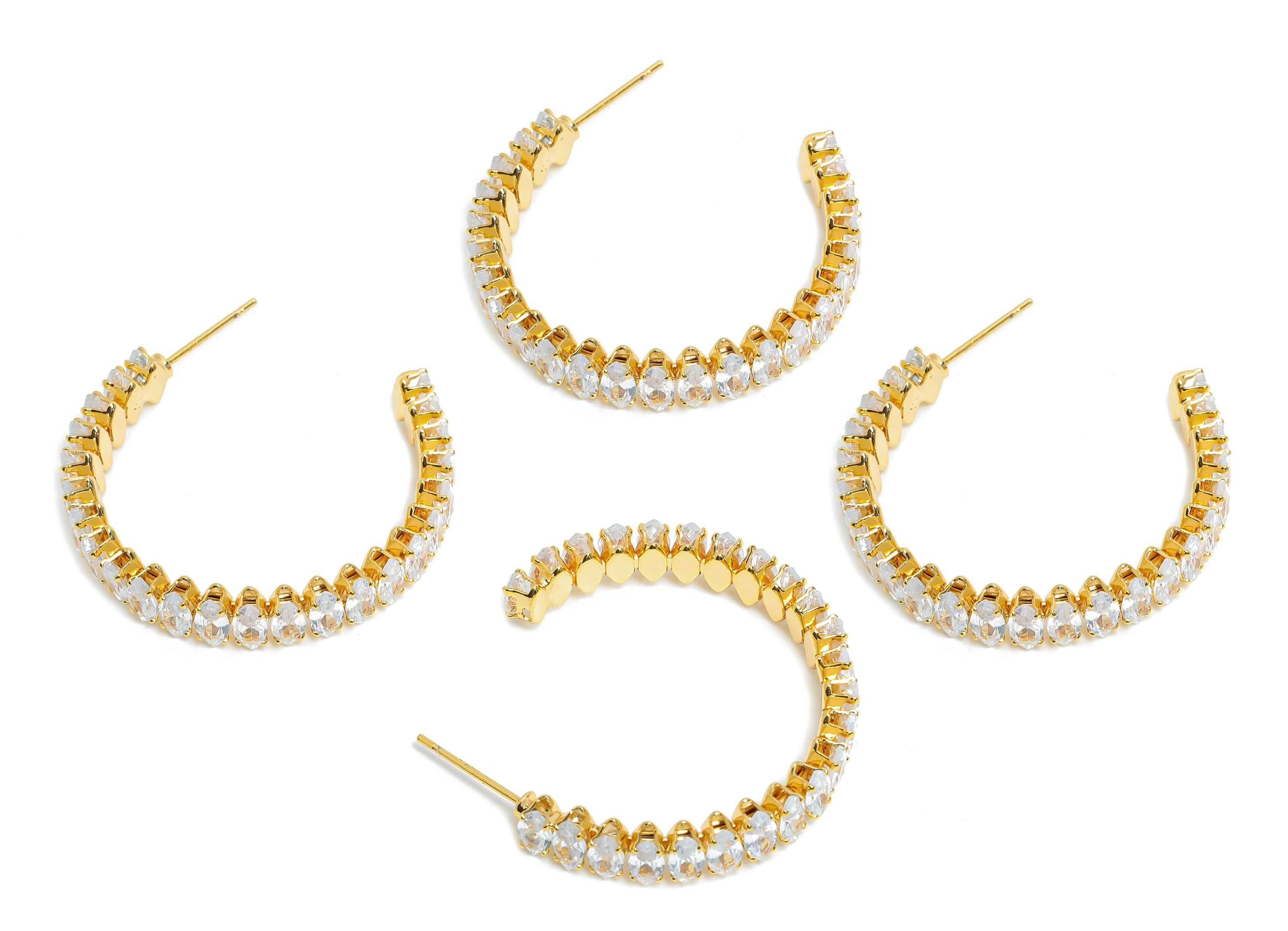 Sparkling C Hoop Post - Inlay Marquise Glass Earring Stud - Luxurious Gold Brass Jewelry - 18K Real Gold Plated Brass - 33.6x29x6mm -RGP9942 - DOMEDBAZAAR