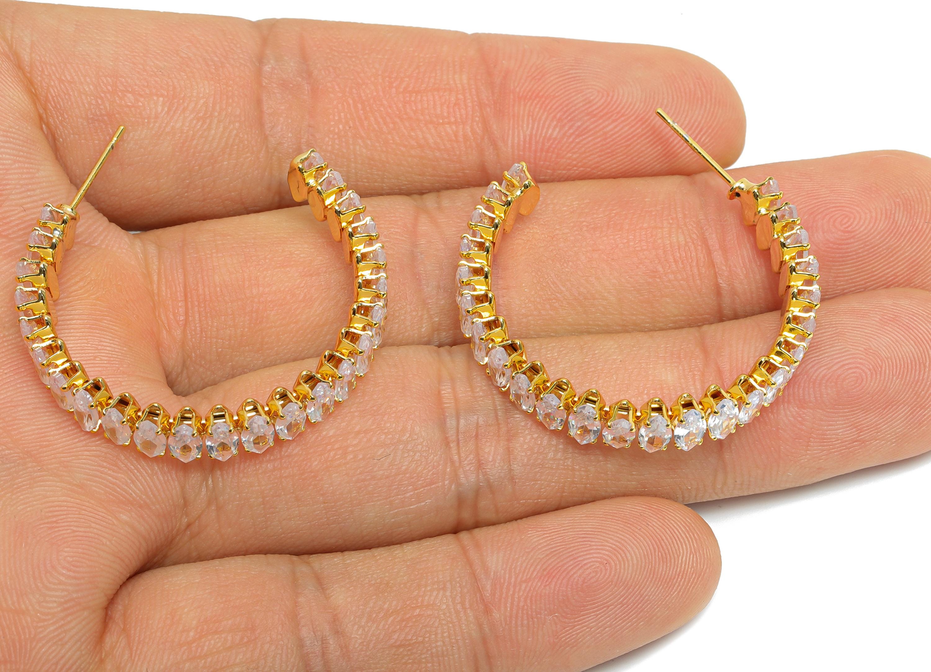 Sparkling C Hoop Post - Inlay Marquise Glass Earring Stud - Luxurious Gold Brass Jewelry - 18K Real Gold Plated Brass - 33.6x29x6mm -RGP9942 - DOMEDBAZAAR