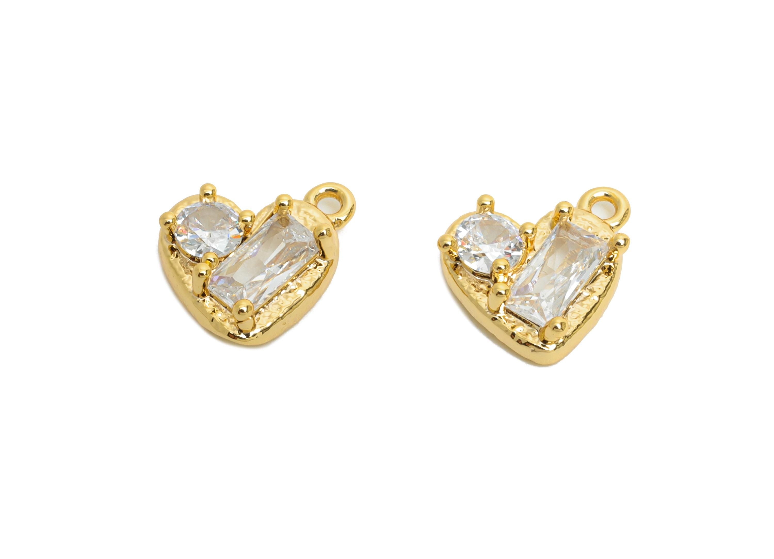 Brass Heart Earring Charm - Sparking Geometry Faceted Cubic Zircon Charm - Romantic Jewelry - 18K Real Gold Plating - 9x9x3mm - RGP9900 - DOMEDBAZAAR