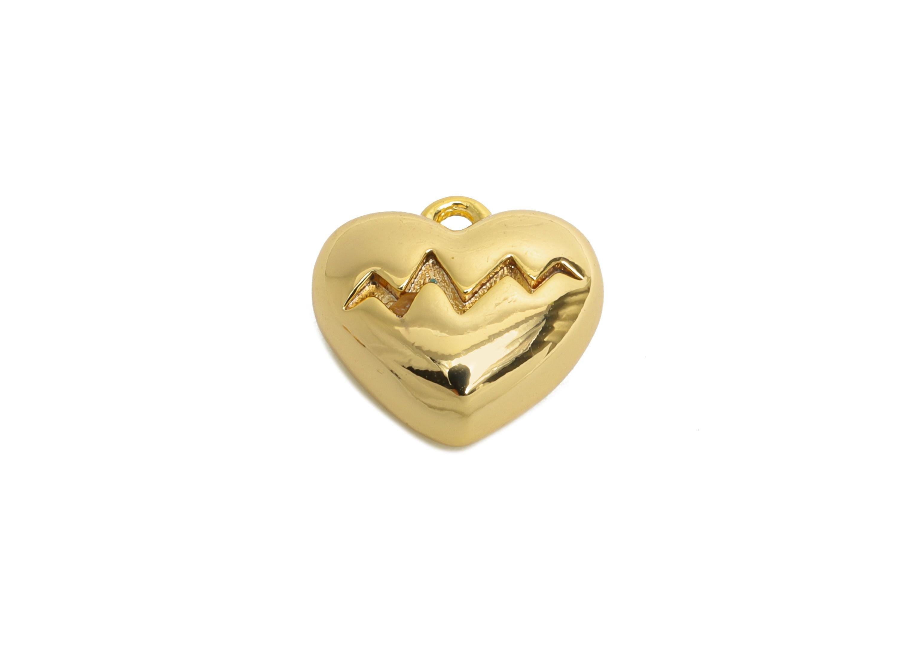 Brass Zigzag Heart Earring Charm - Sleek Gold Heart Pendant for Necklace - Refined Jewelry - 18K Real Gold Plated -11.2x10.4x5.34mm -RGP9910 - DOMEDBAZAAR