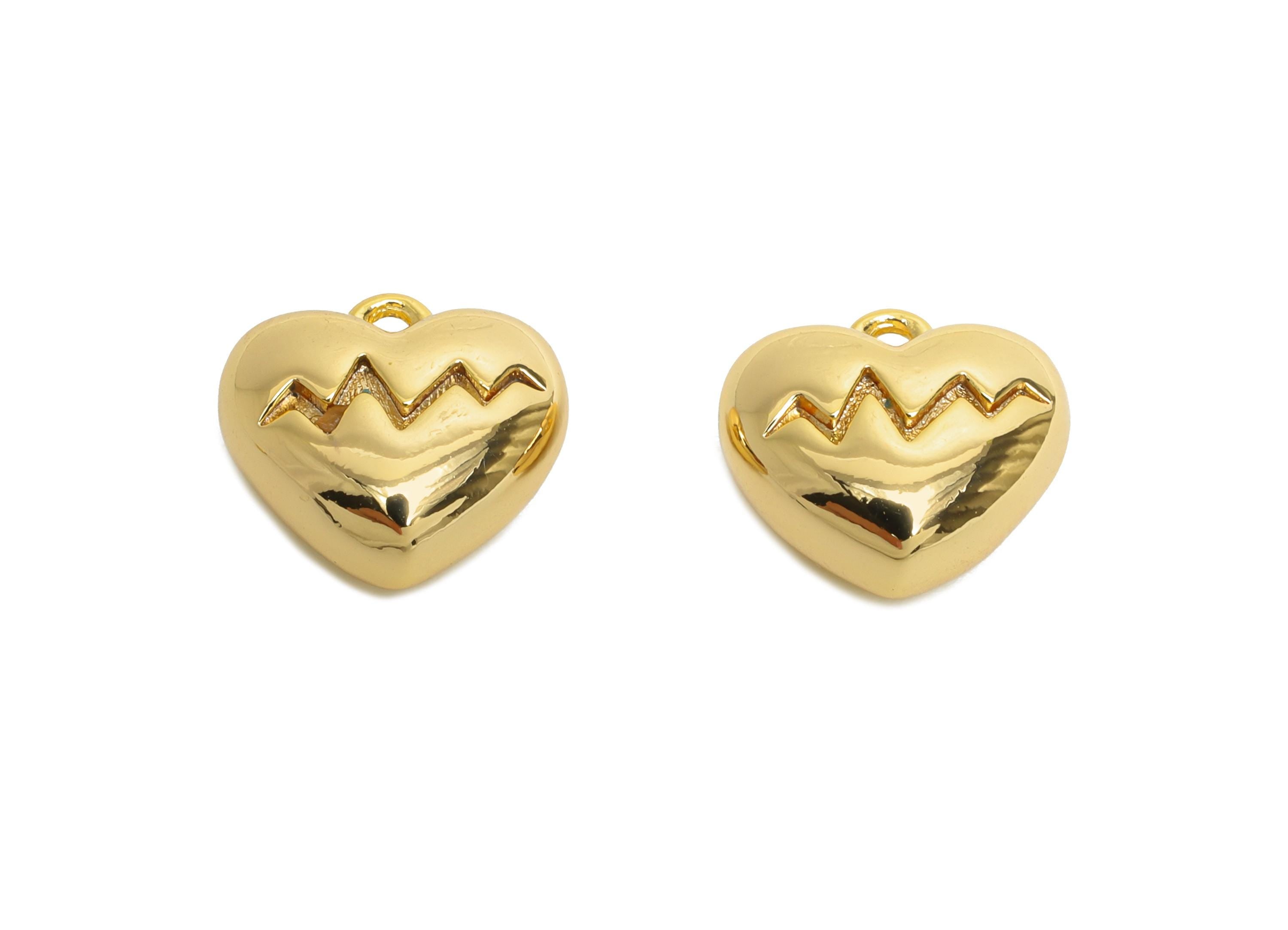 Brass Zigzag Heart Earring Charm - Sleek Gold Heart Pendant for Necklace - Refined Jewelry - 18K Real Gold Plated -11.2x10.4x5.34mm -RGP9910 - DOMEDBAZAAR