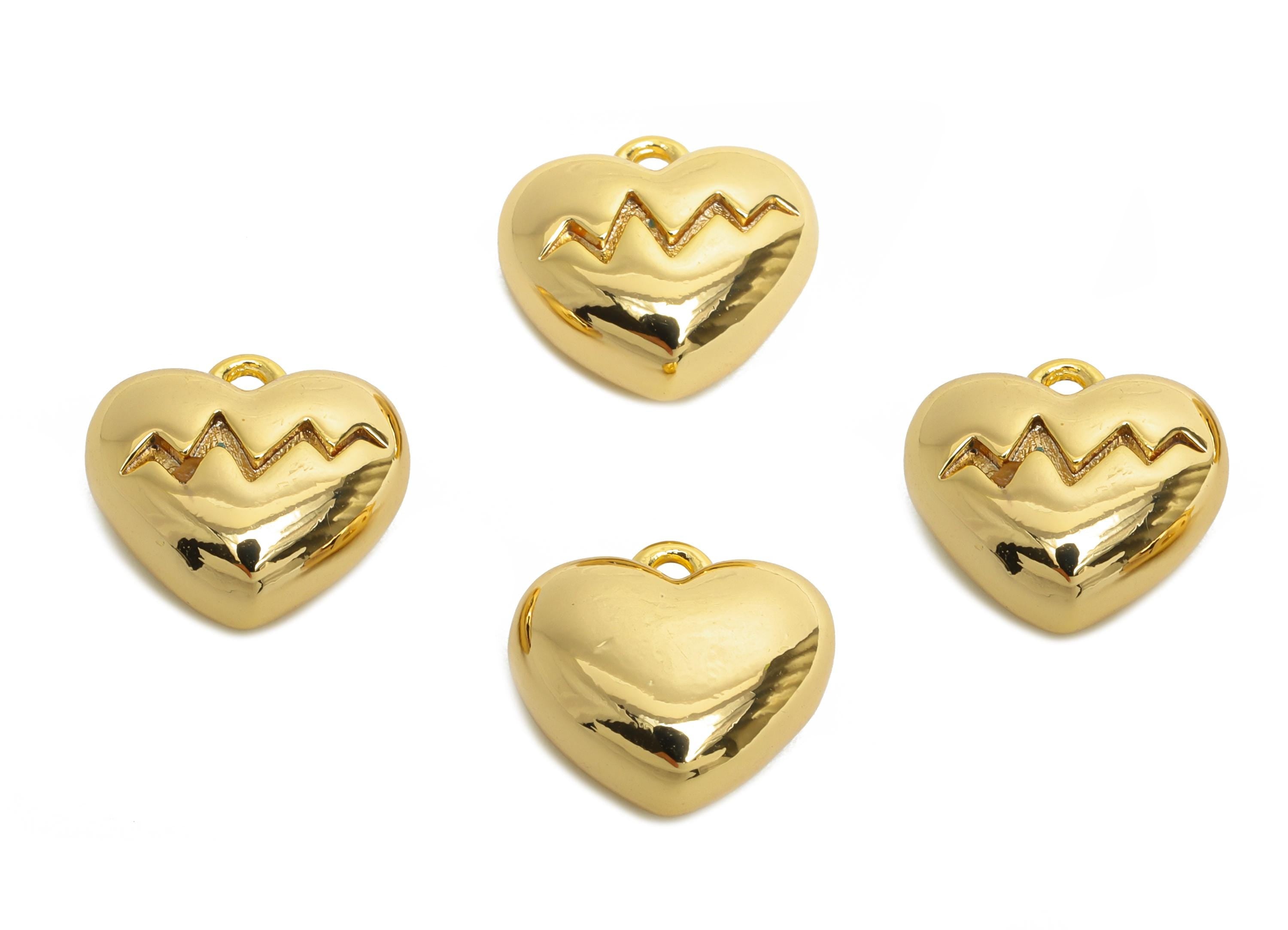 Brass Zigzag Heart Earring Charm - Sleek Gold Heart Pendant for Necklace - Refined Jewelry - 18K Real Gold Plated -11.2x10.4x5.34mm -RGP9910 - DOMEDBAZAAR