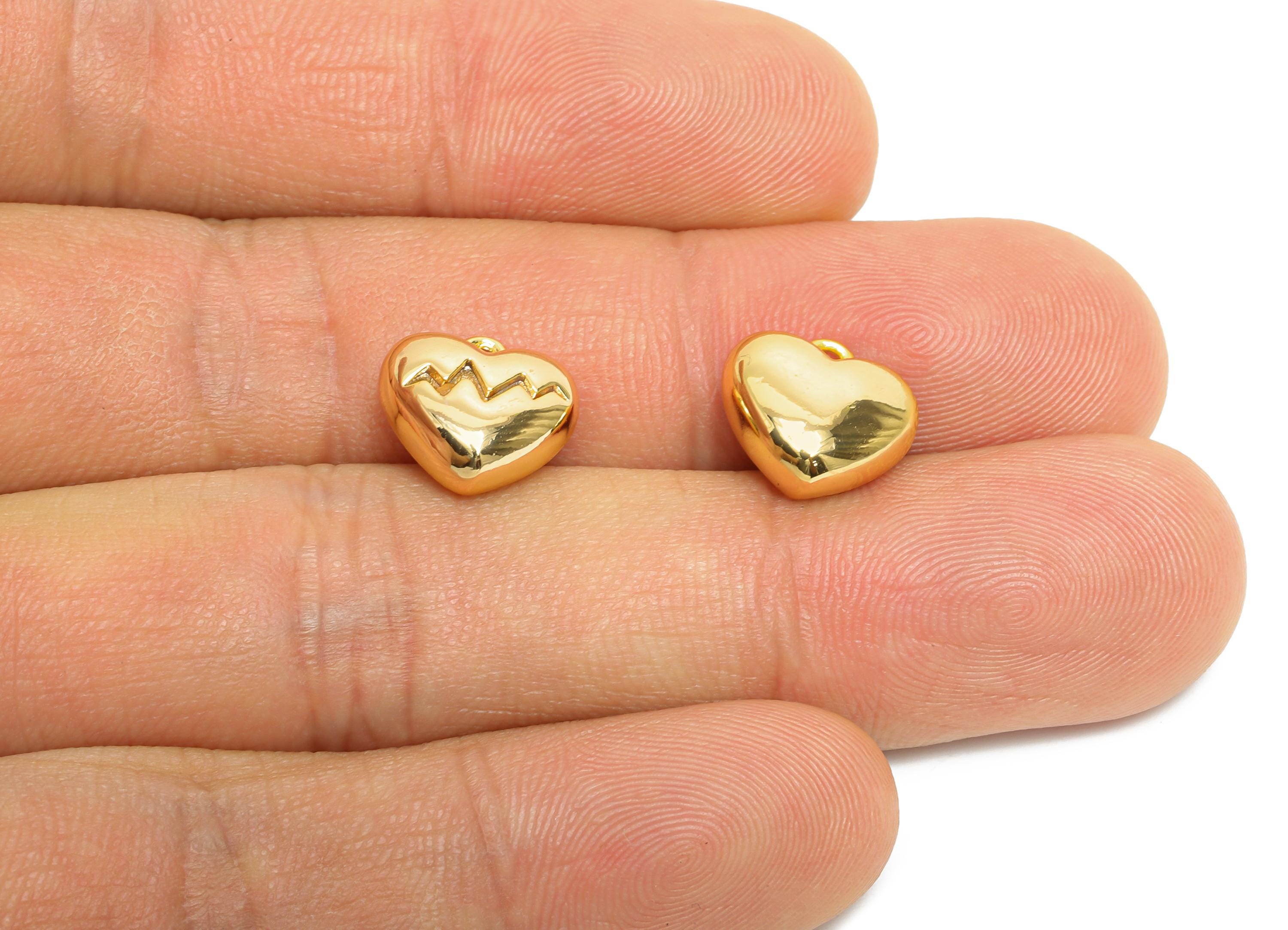 Brass Zigzag Heart Earring Charm - Sleek Gold Heart Pendant for Necklace - Refined Jewelry - 18K Real Gold Plated -11.2x10.4x5.34mm -RGP9910 - DOMEDBAZAAR