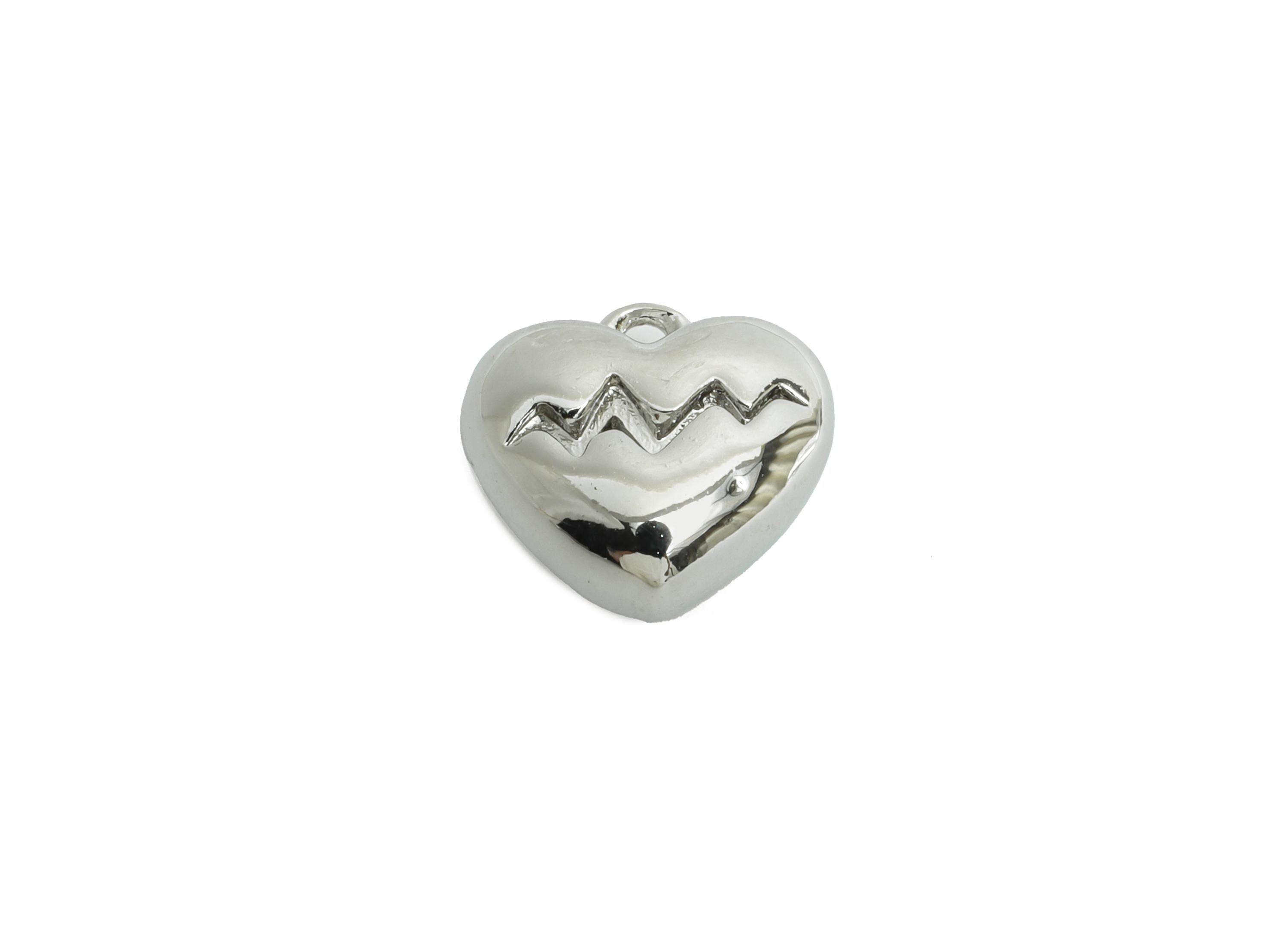 Brass Zigzag Heart Earring Charm - Sleek Silver Heart Pendant for Necklace - Refined Jewelry - 18K White Gold Plated -11x10x5.34mm -RGP9910S - DOMEDBAZAAR