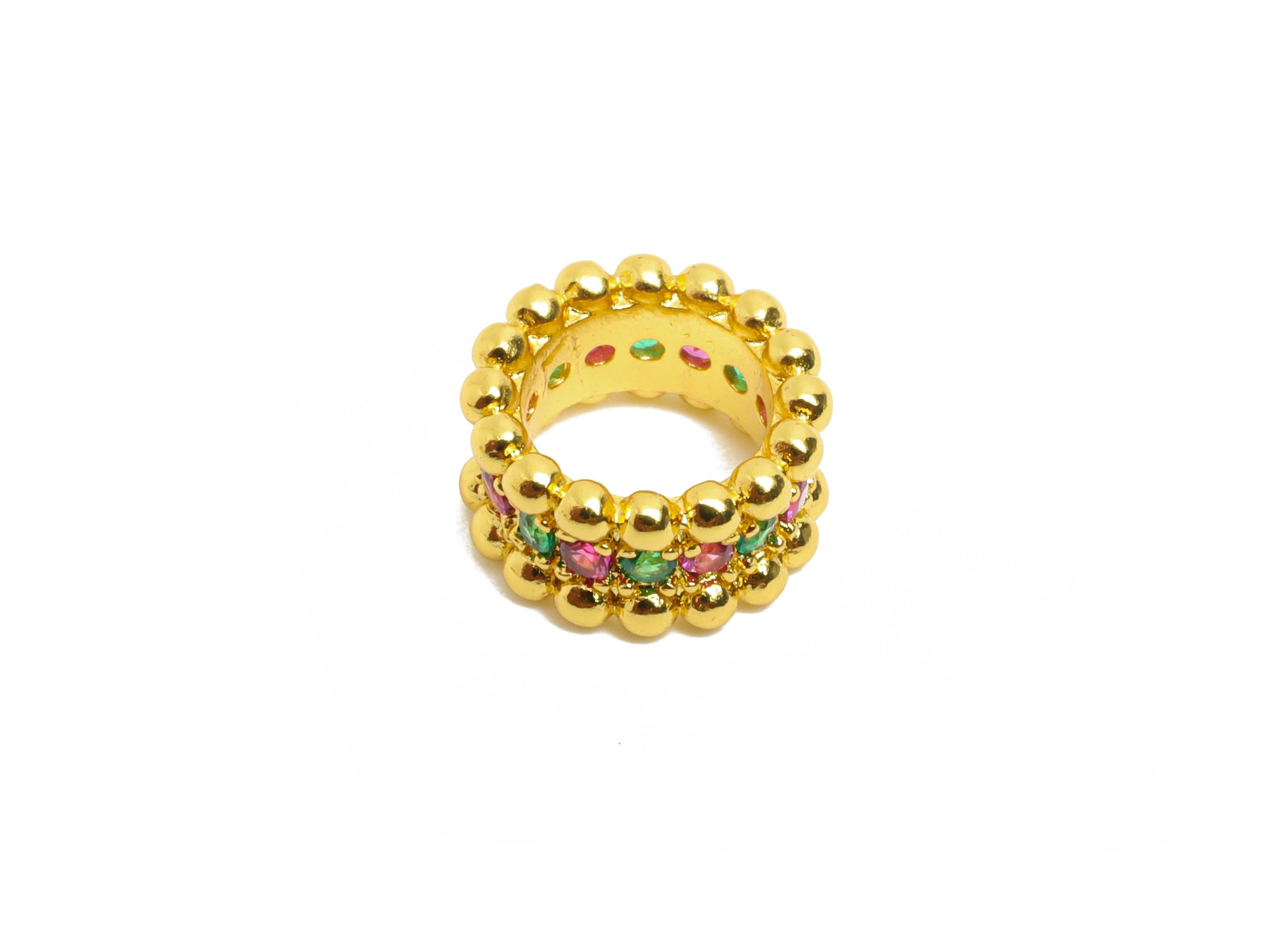 Rainbow CZ Bead Spacer - Cubic Zircon Charm for Bracelet - Luxury Bead Rhinestones for Jewelry Making - 24k Gold Plated - 10x10x5mm-RGP10730 - DOMEDBAZAAR