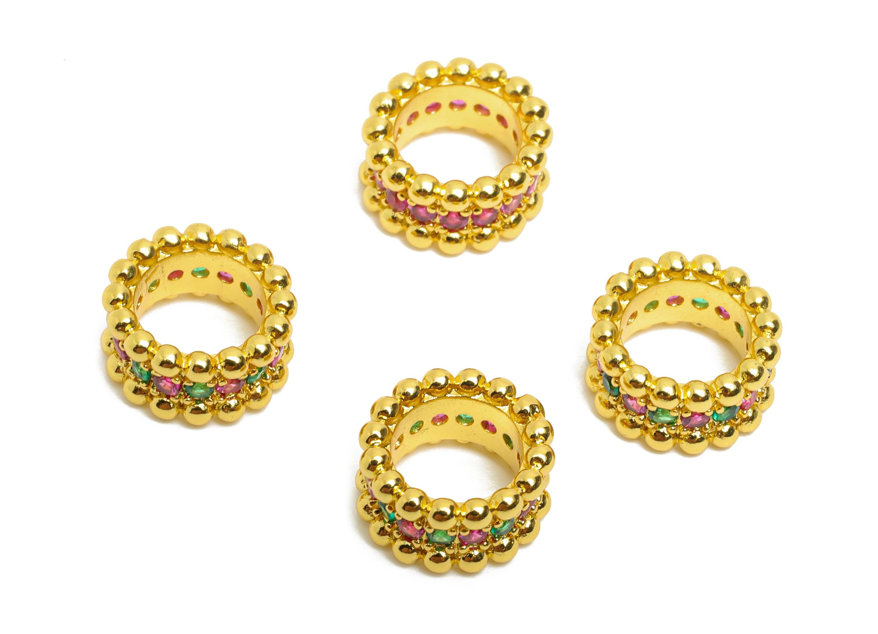 Rainbow CZ Bead Spacer - Cubic Zircon Charm for Bracelet - Luxury Bead Rhinestones for Jewelry Making - 24k Gold Plated - 10x10x5mm-RGP10730 - DOMEDBAZAAR
