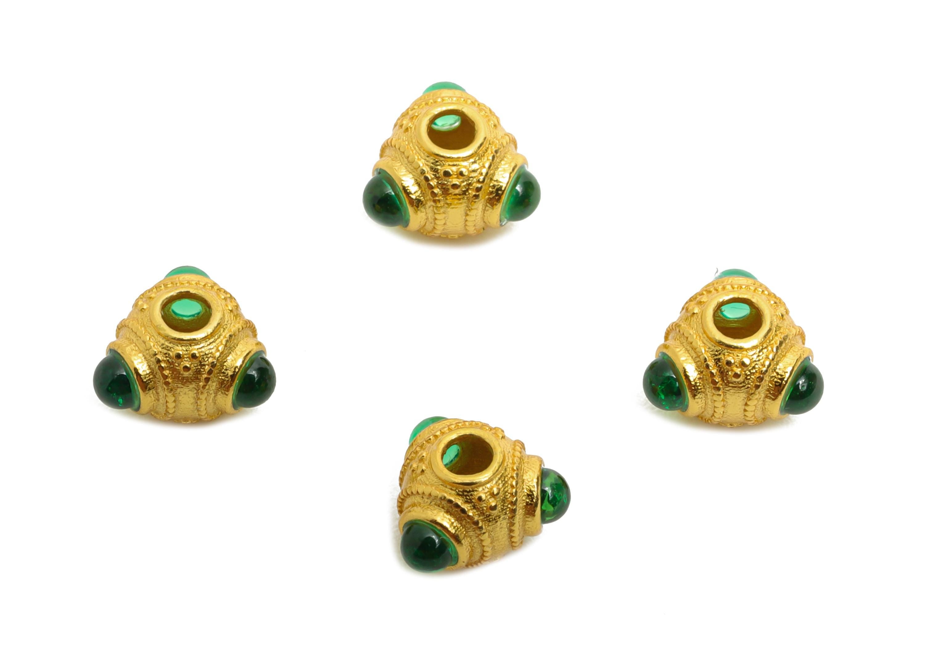 Brass Vintage Looking Bead - Zircon Eastern Bead for Bracelet - Filigree Gold Bead Green Gemstones - 24k Gold Plated - 6x6x4mm - RGP10731 - DOMEDBAZAAR