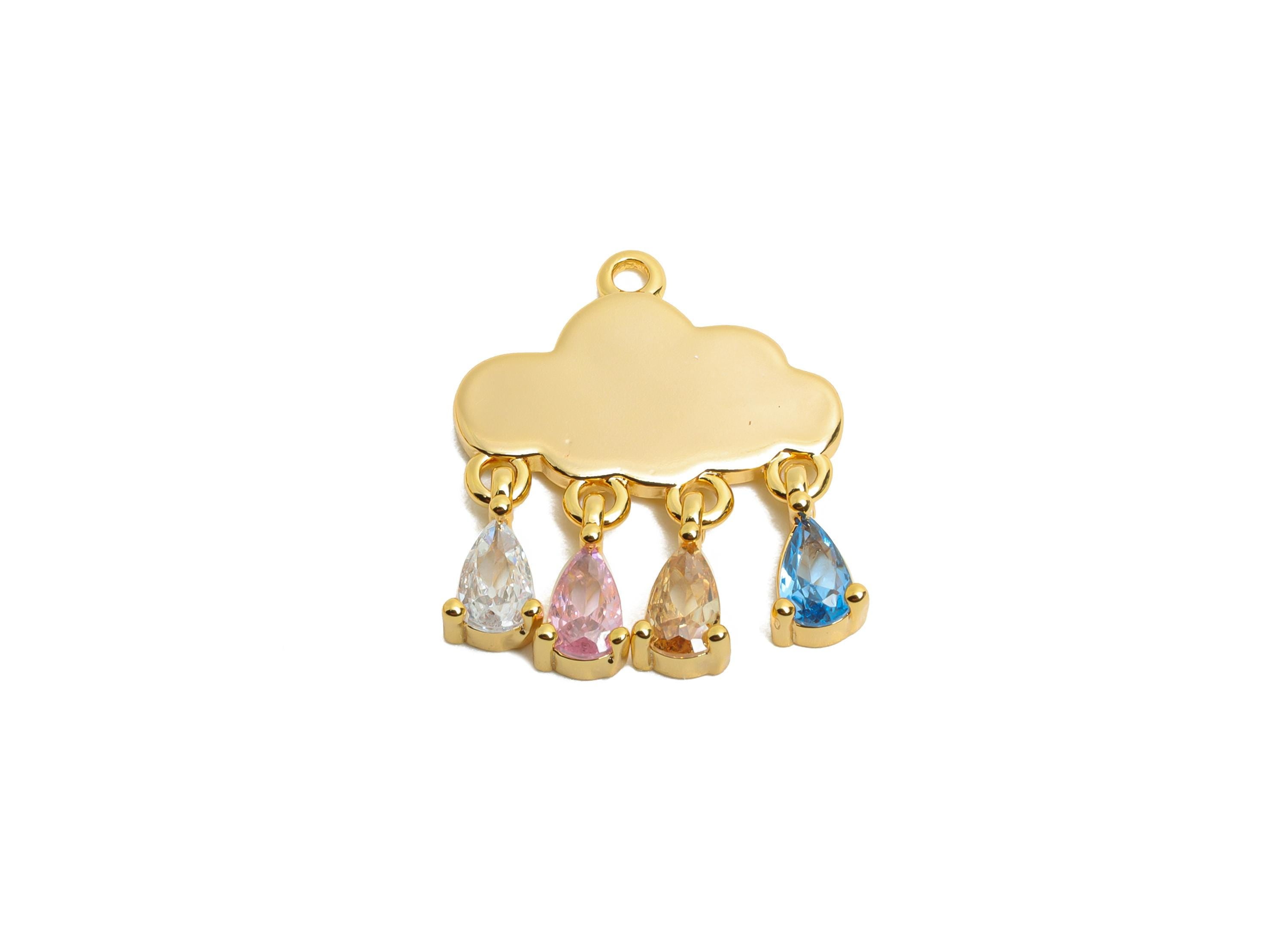 Brass Cloud Dangle Charms - Colorful Crystal Raindrop Hanging Charm - Refined Cloud Jewelry - 18K Real Gold Plated - 19x15.8x2mm - RGP10490 - DOMEDBAZAAR