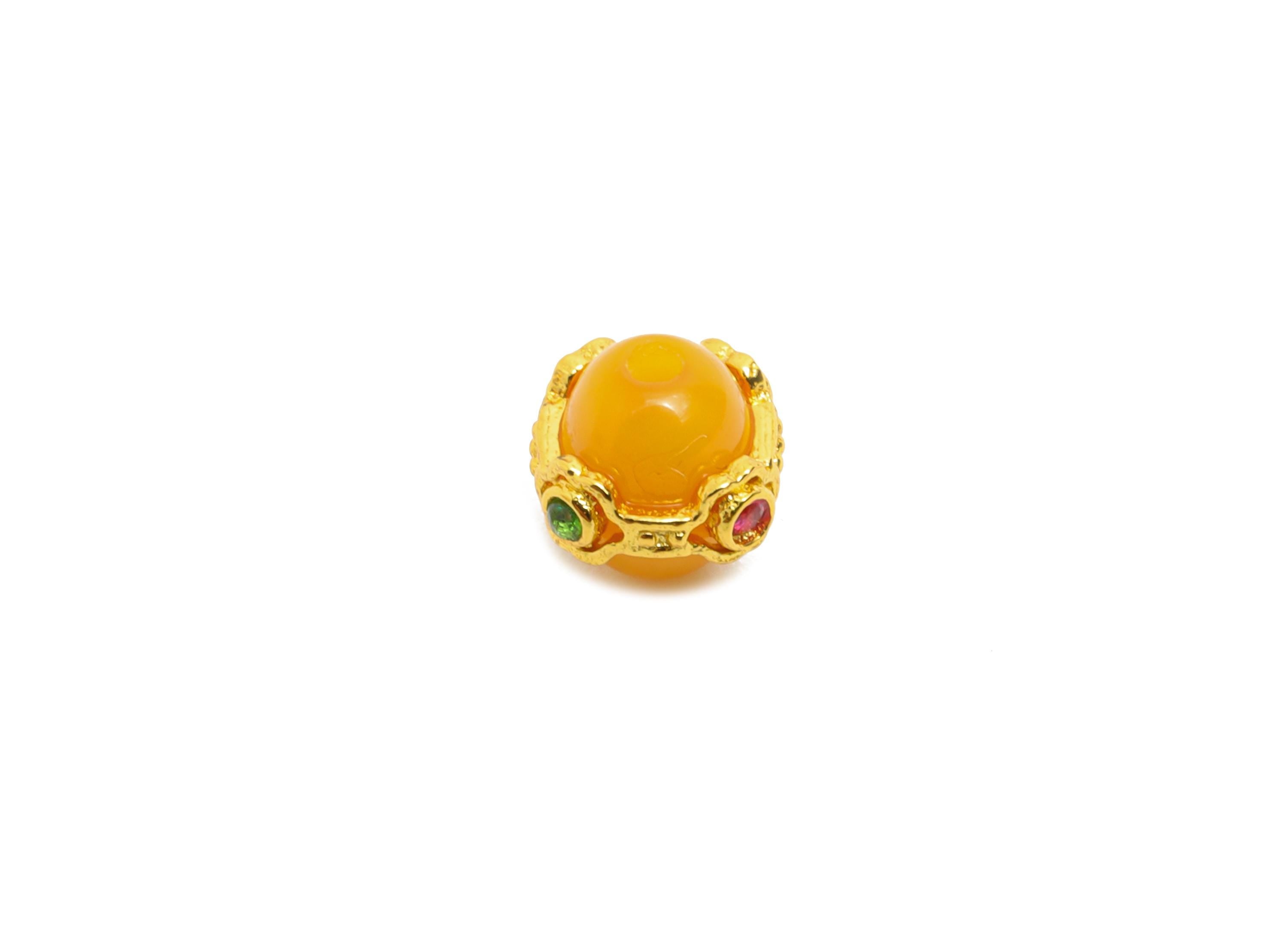 Brass Enamel Space Bead - Cubic Zircon Eastern Bead - Round Gold Spacer Bead - Luxury Bead for Bracelet - 24k Gold Plated - 6x6x6mm-RGP10728 - DOMEDBAZAAR