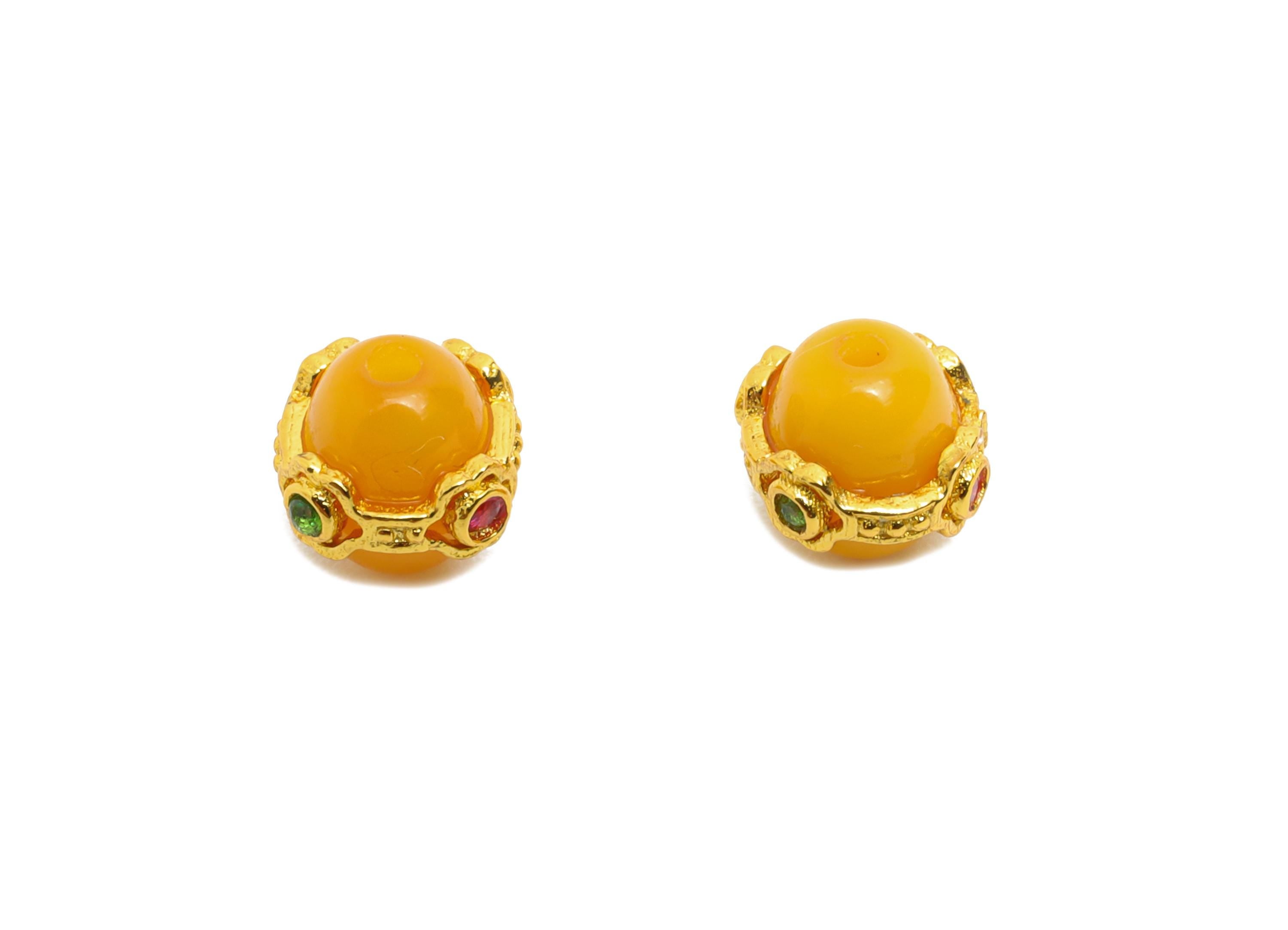 Brass Enamel Space Bead - Cubic Zircon Eastern Bead - Round Gold Spacer Bead - Luxury Bead for Bracelet - 24k Gold Plated - 6x6x6mm-RGP10728 - DOMEDBAZAAR