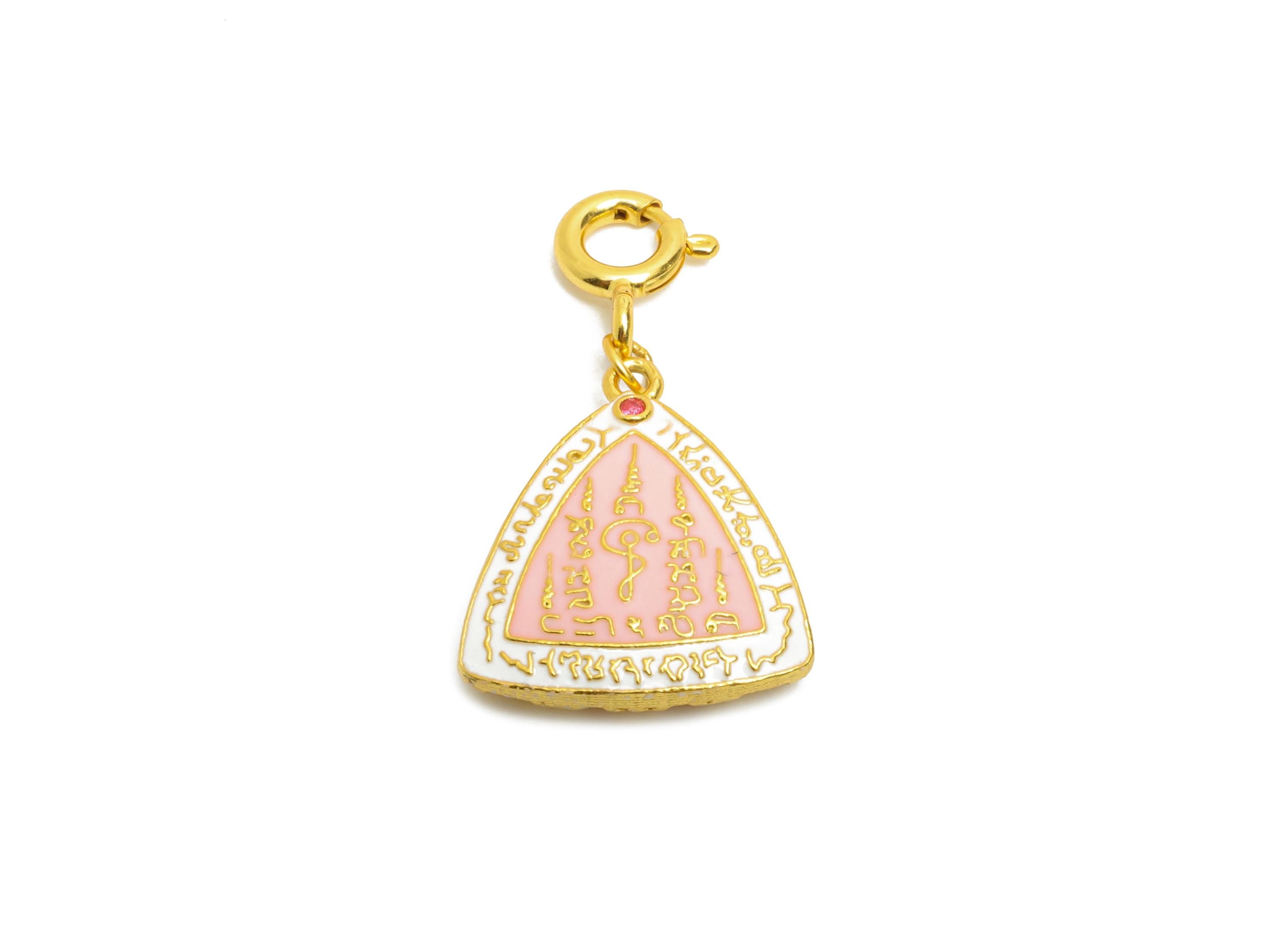 Brass Enamel CZ Charm - Triangle Zircon Pendant for Bracelet - Jewelry Clasp for Necklace or Bracelet - 24k Gold Plated - 14x12x3mm-RGP10727 - DOMEDBAZAAR