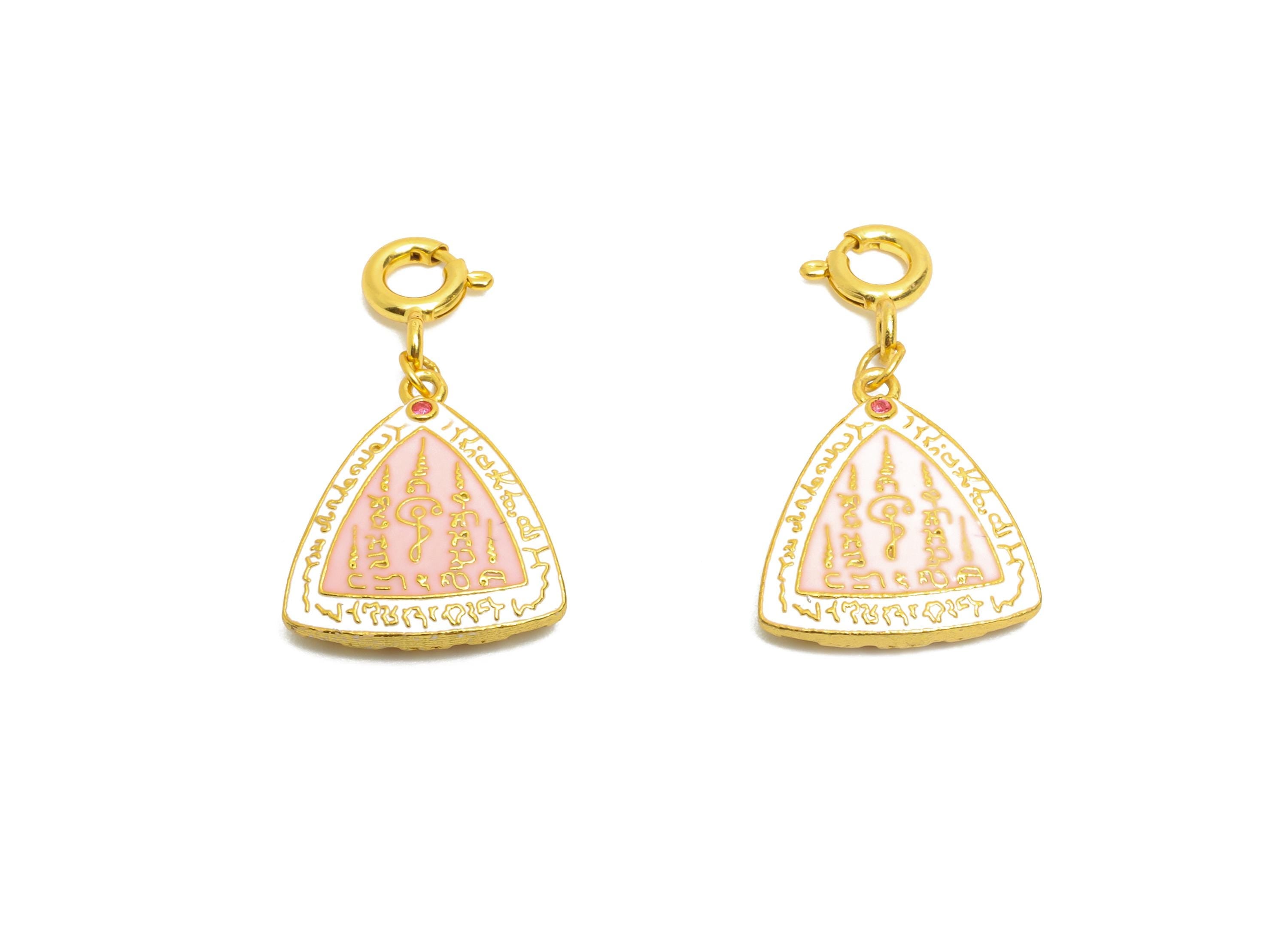 Brass Enamel CZ Charm - Triangle Zircon Pendant for Bracelet - Jewelry Clasp for Necklace or Bracelet - 24k Gold Plated - 14x12x3mm-RGP10727 - DOMEDBAZAAR