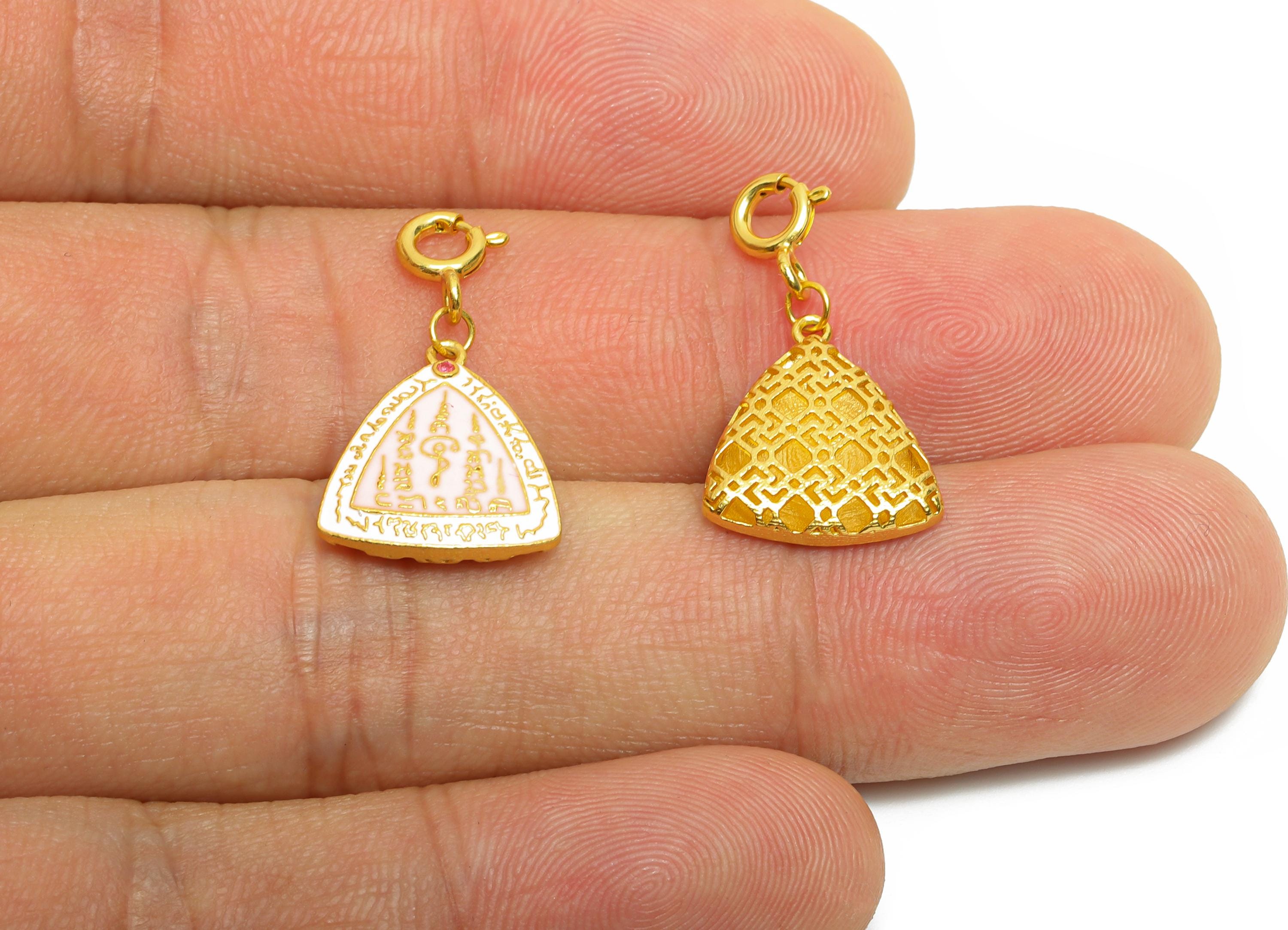 Brass Enamel CZ Charm - Triangle Zircon Pendant for Bracelet - Jewelry Clasp for Necklace or Bracelet - 24k Gold Plated - 14x12x3mm-RGP10727 - DOMEDBAZAAR