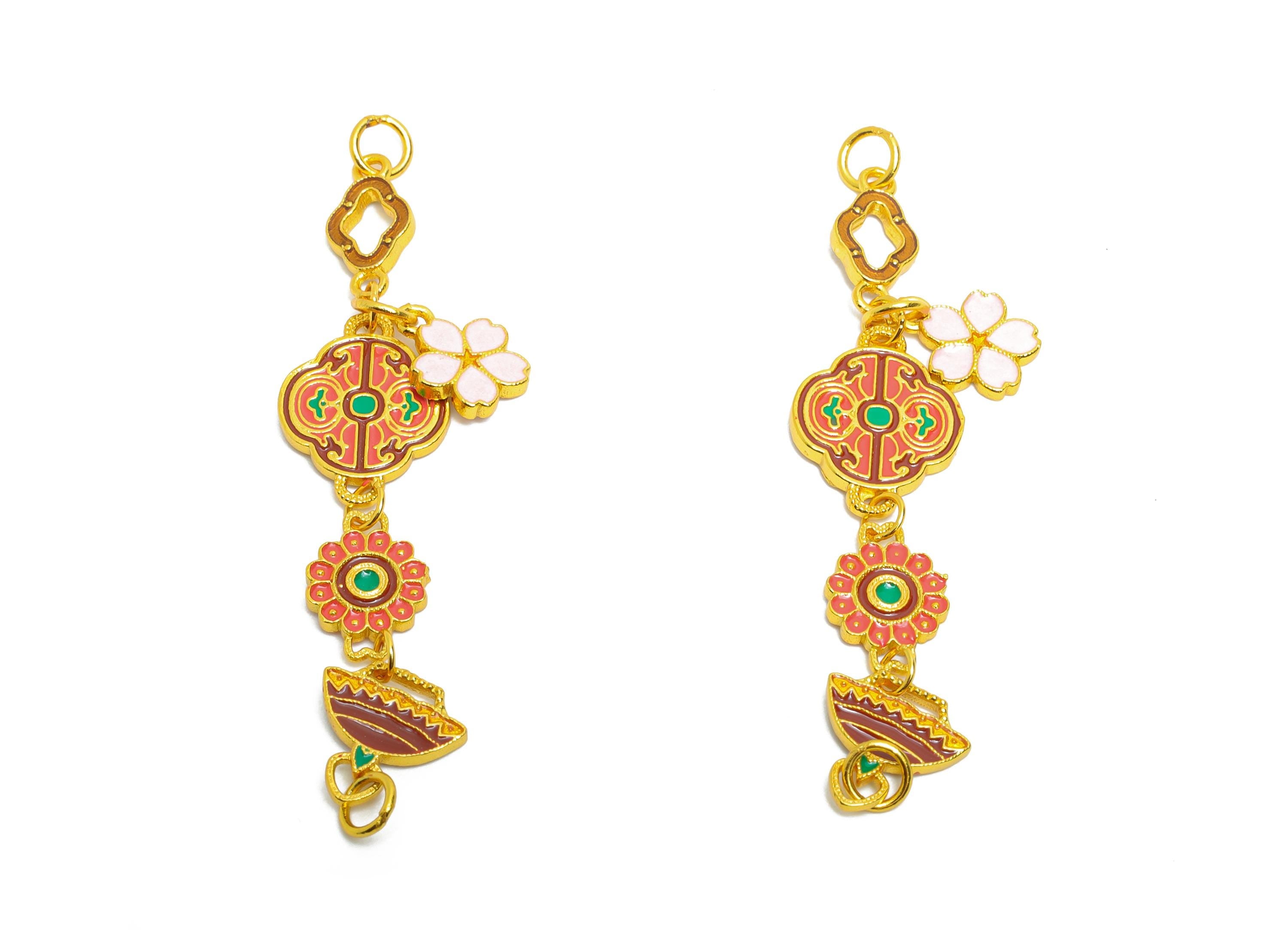 Brass Enamel Charms for Necklace or Bracelet - Colorful Handcrafted Accent Charms for Jewelry - 24k Gold Plated - 46x9.7x1mm - RGP10726 - DOMEDBAZAAR