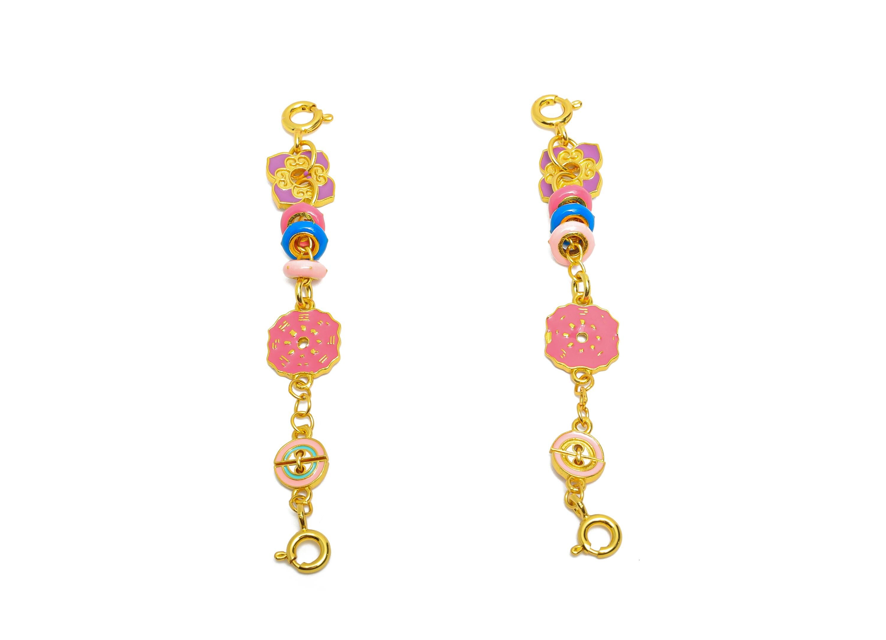 Brass Enamel Floral Charms - Whimsical Charm Bracelet for Women - Secure Clasp Closure for Easy Wear - 24k Gold Plated - 62x7x4mm - RGP10725 - DOMEDBAZAAR