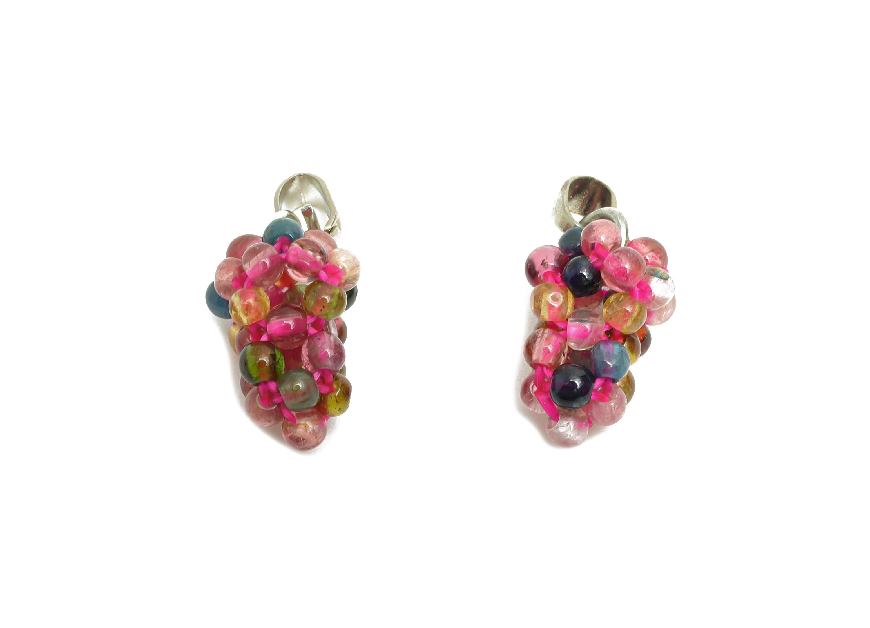 Multicolor Grape Cluster Charm - Beaded Grape Pendant With Bail - Vibrant Tourmaline Bead - 18K Real White Gold Plated - 23x8x9mm-RGP10738S - DOMEDBAZAAR