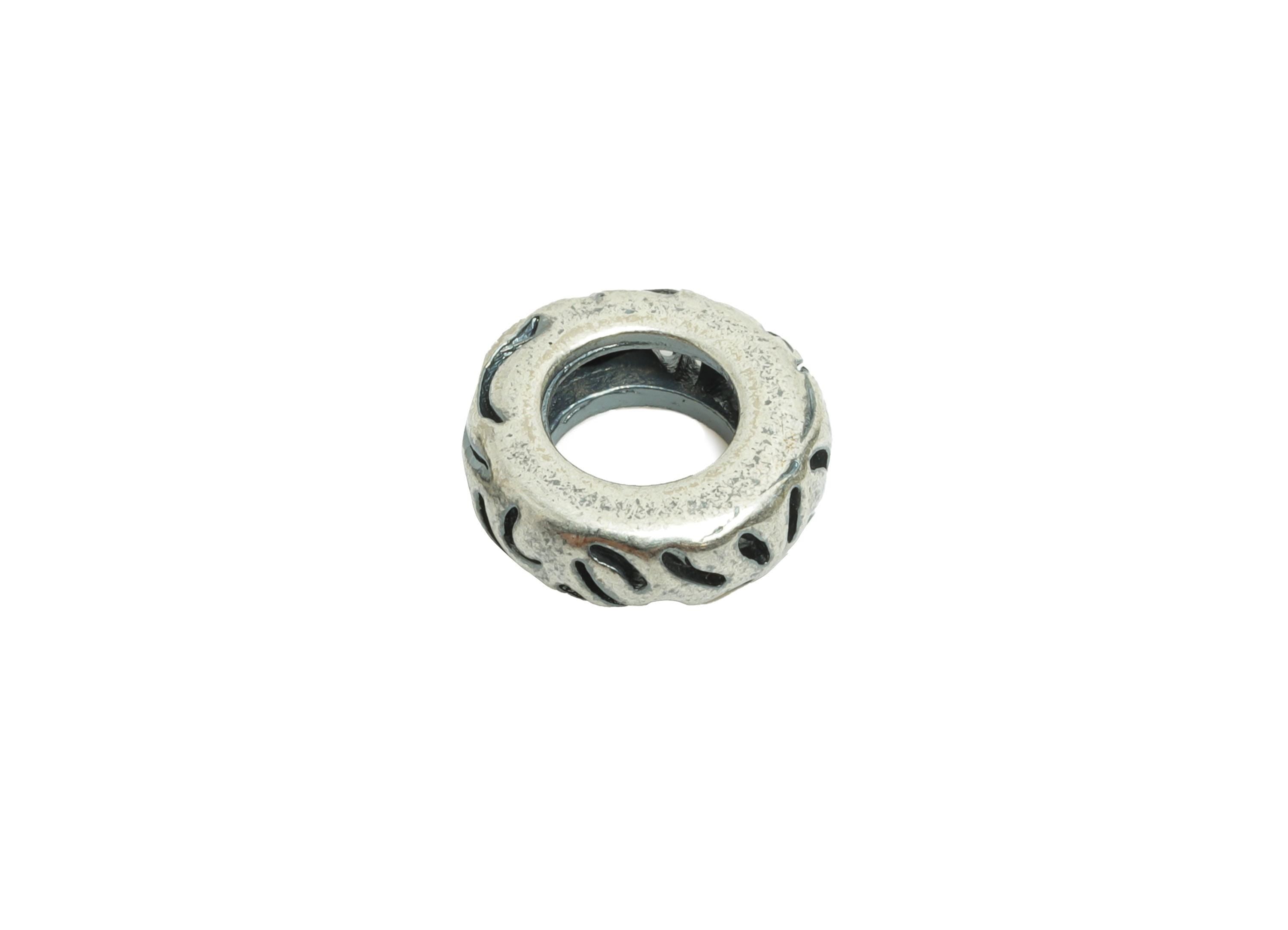 Brass Spacer Bead - Antique Round Spacer Bead - Textured Donut Bead - Silver Color Bead for DIY Bracelets - Silver Argent - 9x9x3mm-RGP10735 - DOMEDBAZAAR