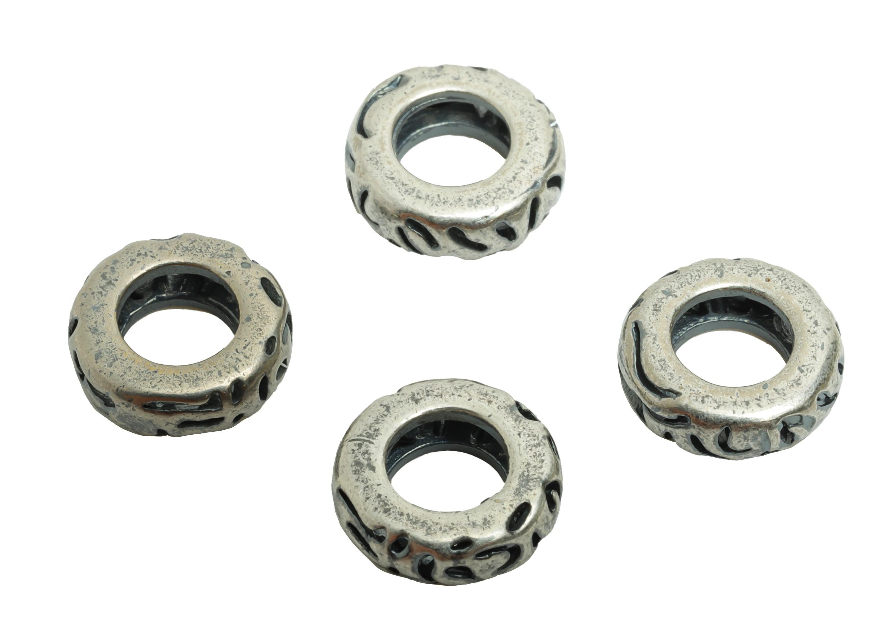 Brass Spacer Bead - Antique Round Spacer Bead - Textured Donut Bead - Silver Color Bead for DIY Bracelets - Silver Argent - 9x9x3mm-RGP10735 - DOMEDBAZAAR