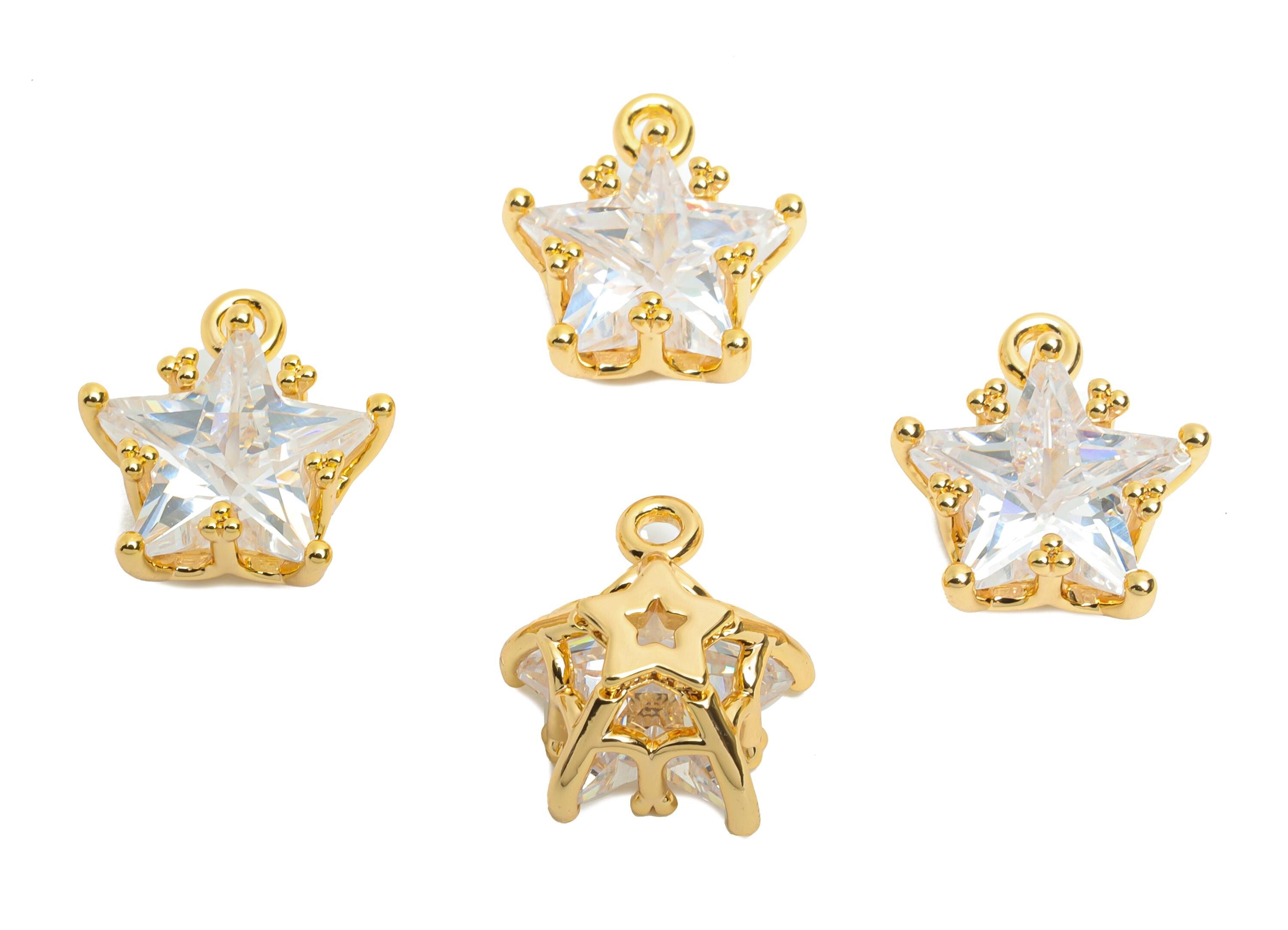 Brass Star Crystal Charms - Shimmering Celestial Star Charms - Gold Jewelry Accessory - 18K Real Gold Plated - 11.5x10.9x7.55mm - RGP10485 - DOMEDBAZAAR