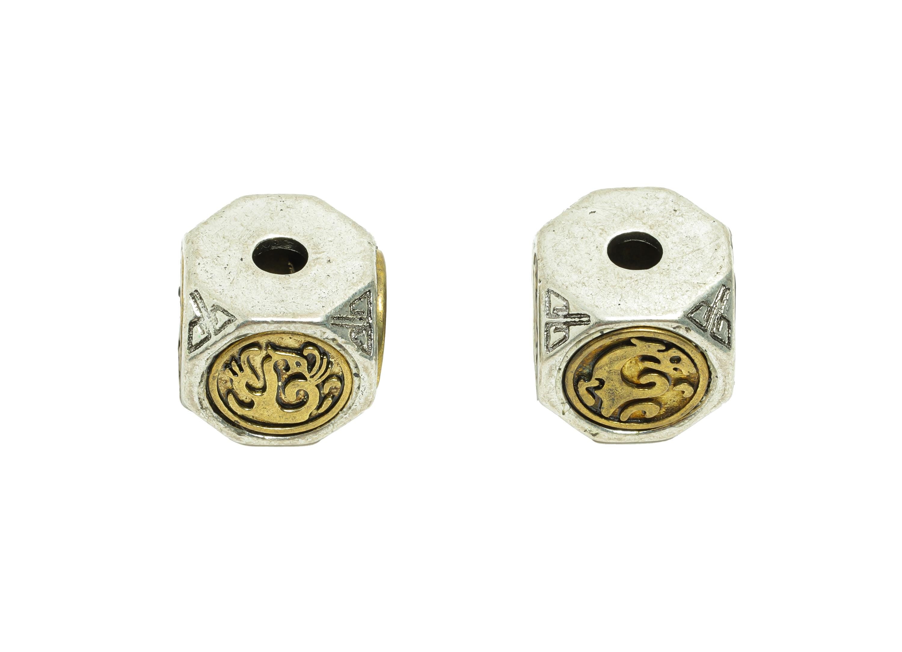 Brass Octagonal Bead - Handcrafted Geometric Bead - Vintage Textured Bead - Bead for DIY Bracelets - Silver Argent - 13x12x11mm - RGP10737 - DOMEDBAZAAR