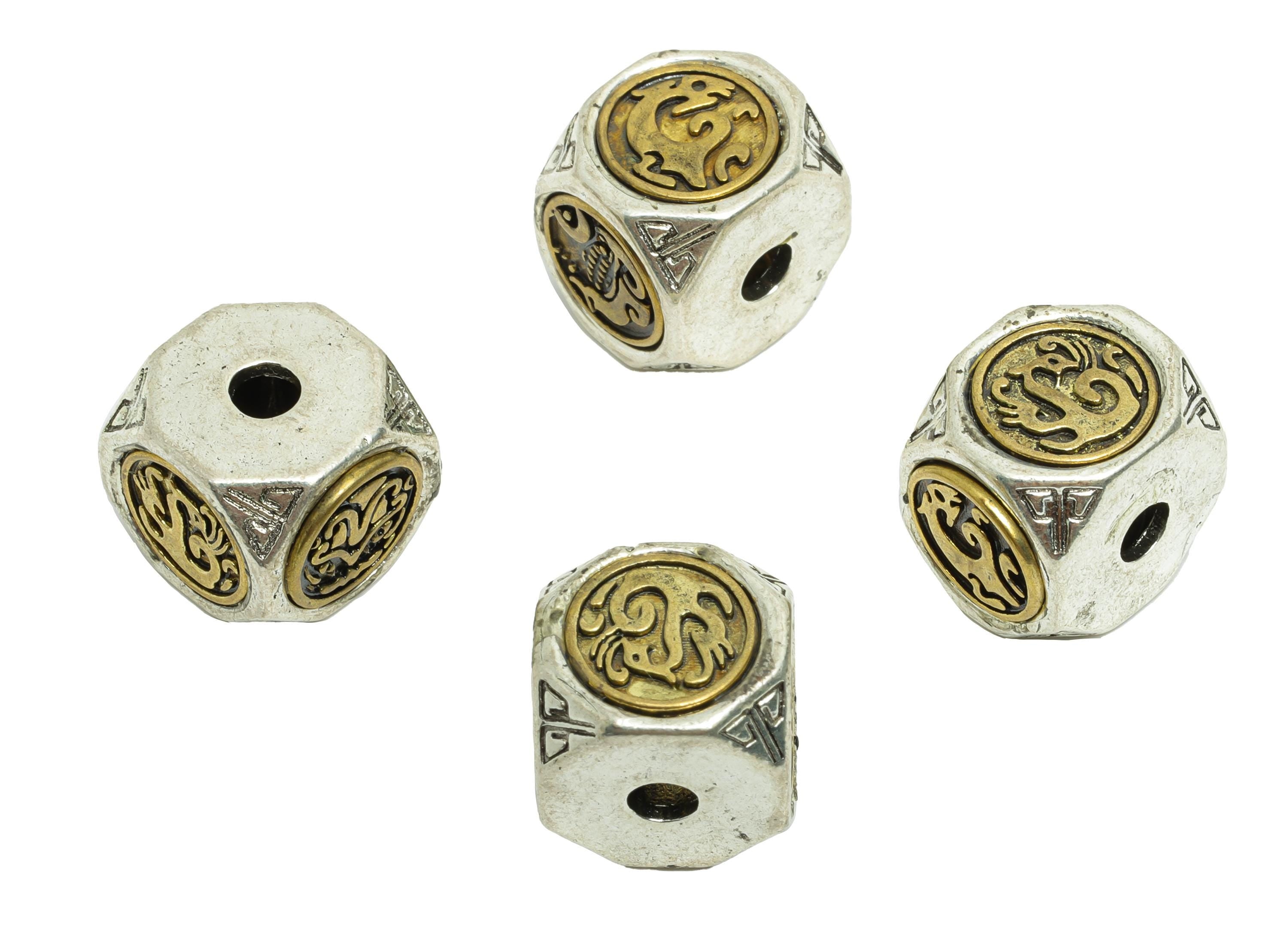 Brass Octagonal Bead - Handcrafted Geometric Bead - Vintage Textured Bead - Bead for DIY Bracelets - Silver Argent - 13x12x11mm - RGP10737 - DOMEDBAZAAR
