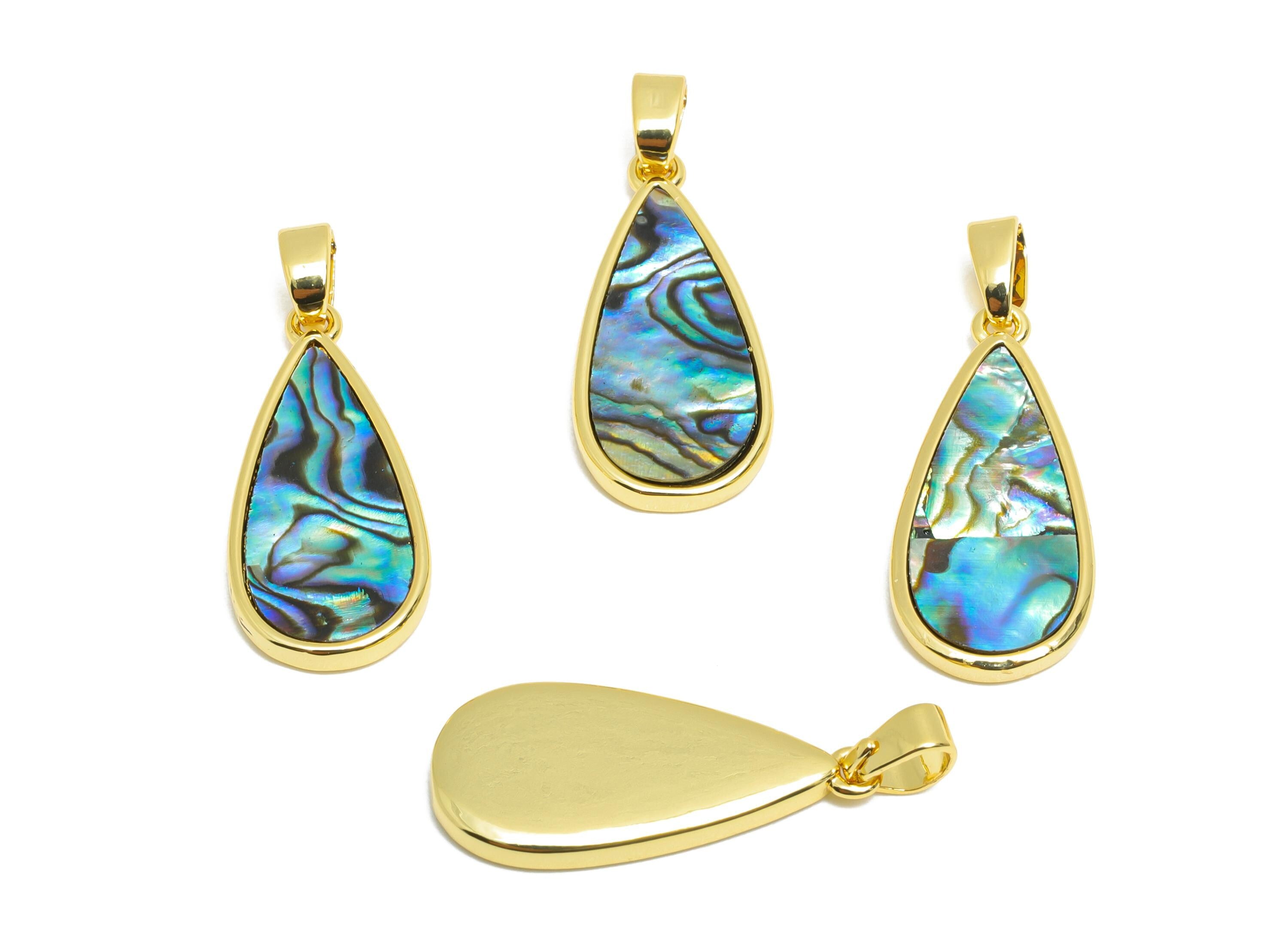 Brass Teardrop Pendant - Gold Abalone Shell Pendant for Necklace - Refined Drop Jewelry - 18K Real Gold-Plated - 21.24x9.91x2.05mm -RGP10672 - DOMEDBAZAAR