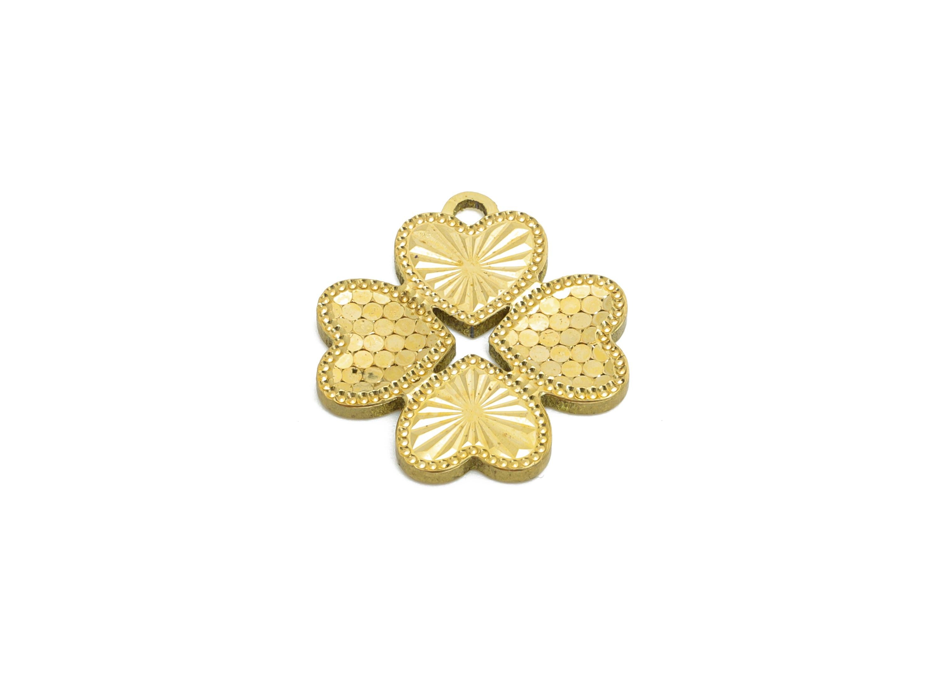 Four-Leaf Clover Earring Charm - Raw Brass Textured Laser Cut Heart Charm - Good luck Jewelry - Luxury Pendant - 15x14x1.25mm - PP11150 - DOMEDBAZAAR