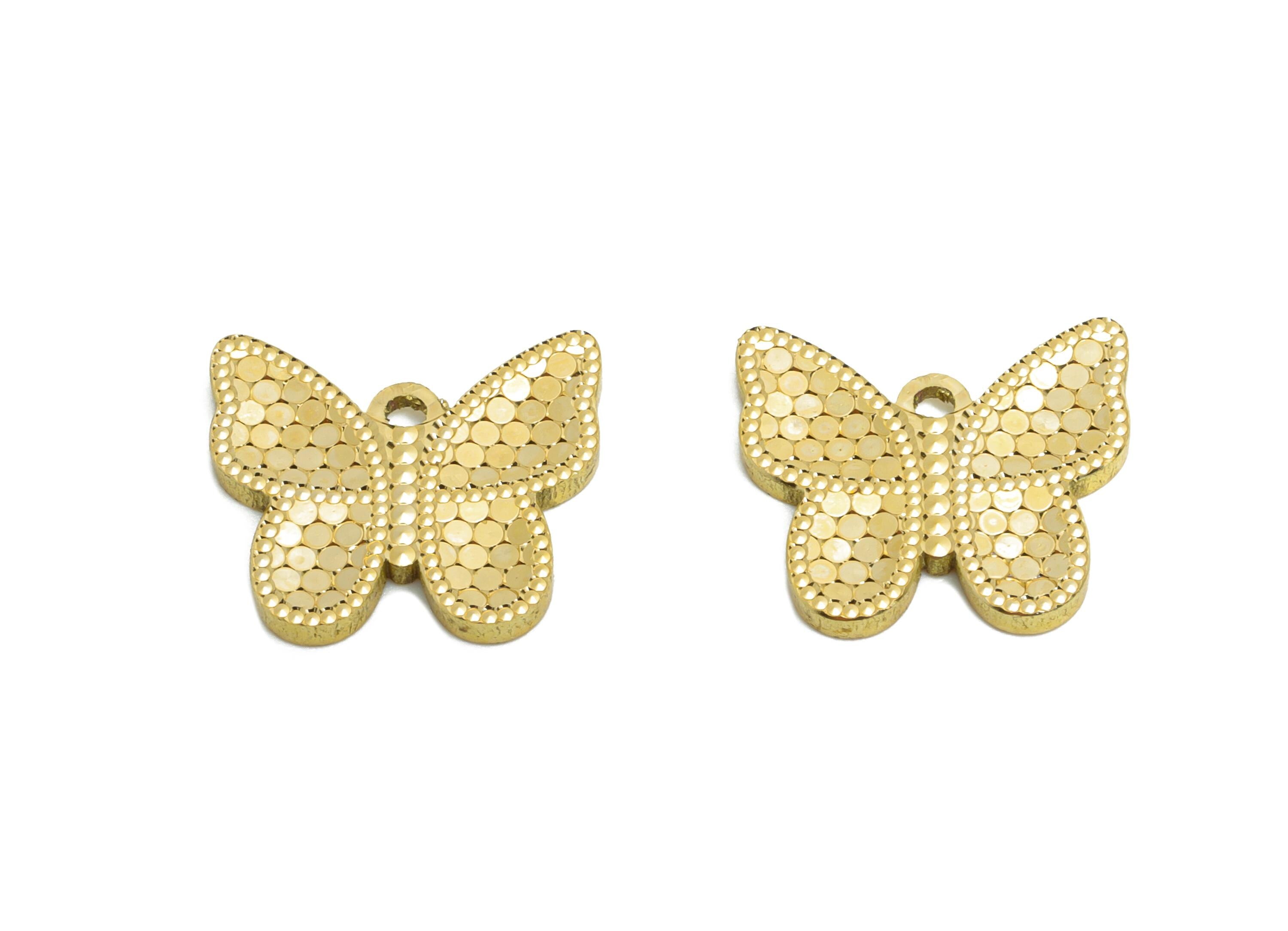 Butterfly Earring Charm - Raw Brass Shine Textured Laser Cut Butterfly Charm - Elegant Pendant - Luxury Pendant - 13x11x1.31mm - PP11165 - DOMEDBAZAAR