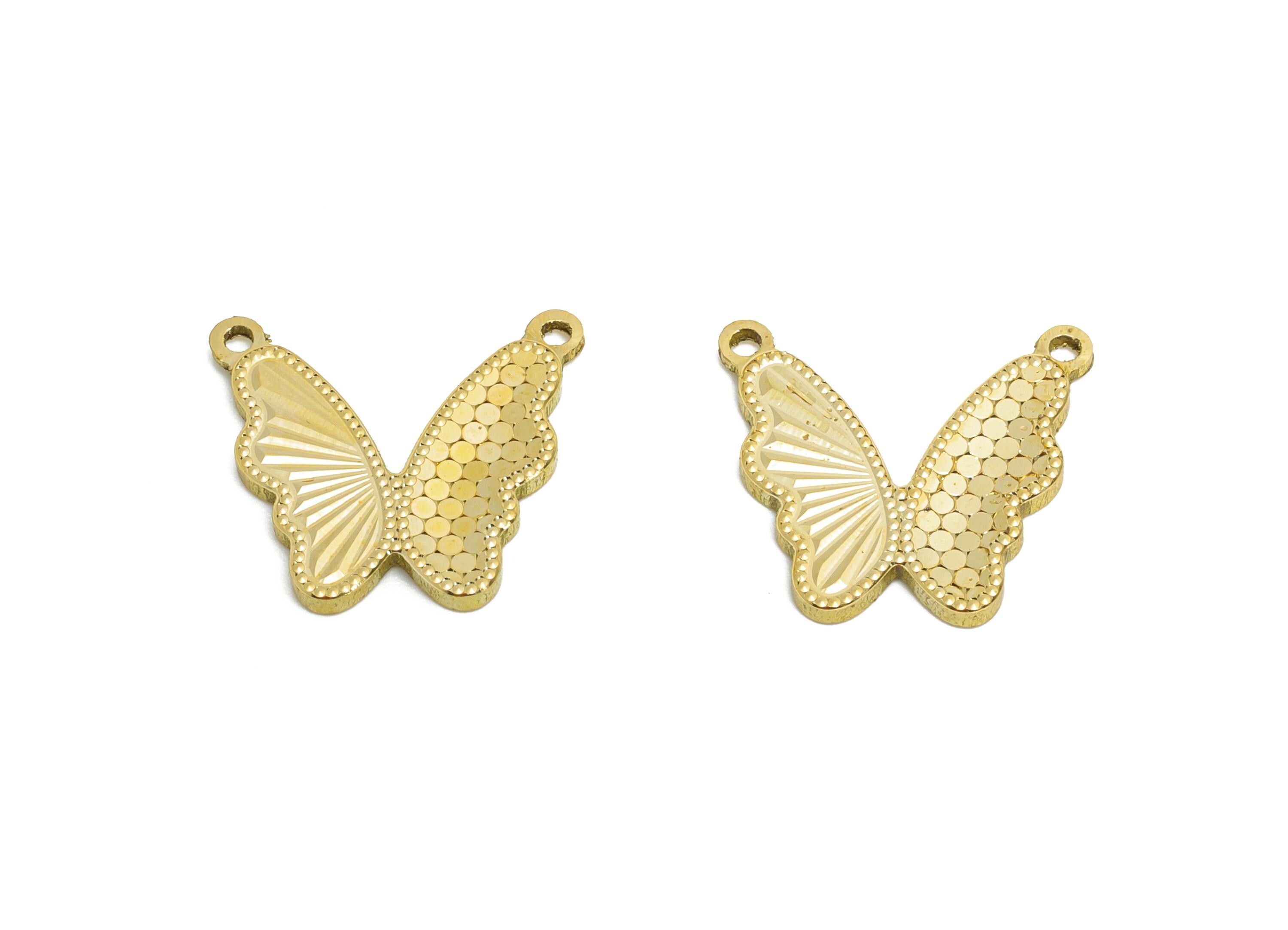 Butterfly Earring Pendant - Raw Brass Textured Butterfly Charm With 2 Loop - Elegant For Necklace - Textured Laser Cut - 13x15x1mm - PP11154 - DOMEDBAZAAR