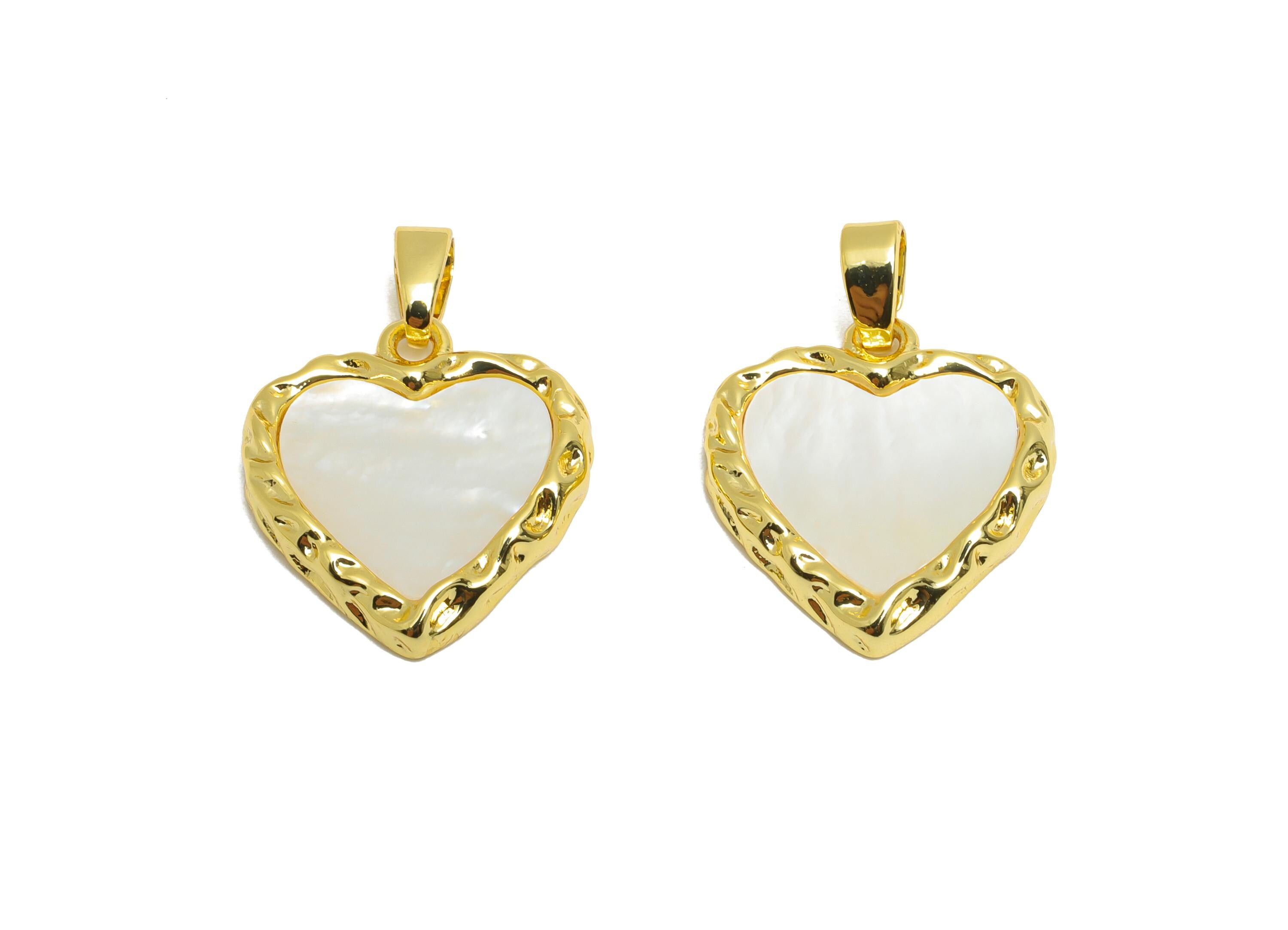 Brass Shell Heart Pendant - Gold Textured Natural Shell Pendant - Refined Necklace Jewelry - 18K Gold-Plated - 17.45x15.39x2.19mm - RGP10687 - DOMEDBAZAAR