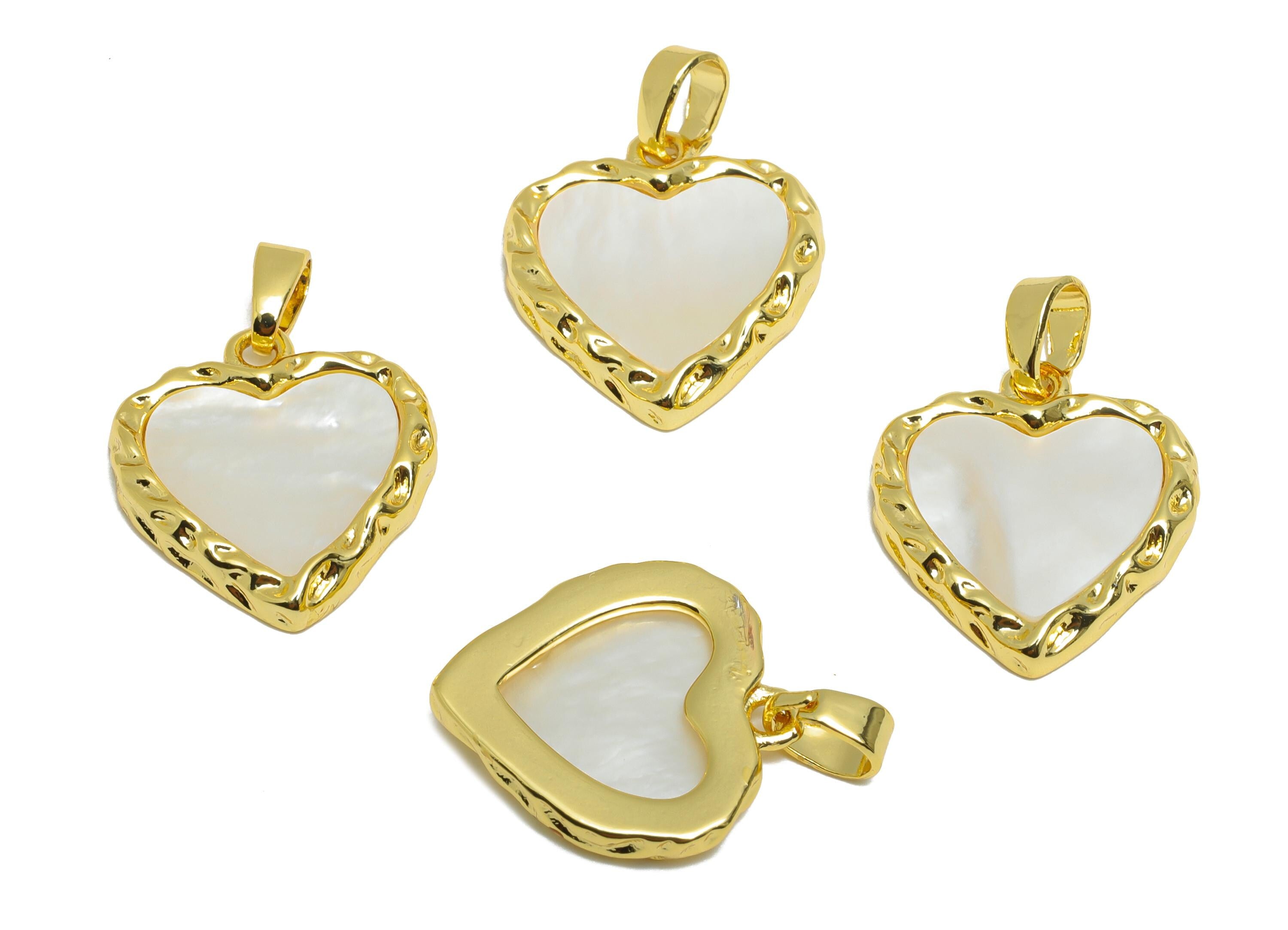 Brass Shell Heart Pendant - Gold Textured Natural Shell Pendant - Refined Necklace Jewelry - 18K Gold-Plated - 17.45x15.39x2.19mm - RGP10687 - DOMEDBAZAAR