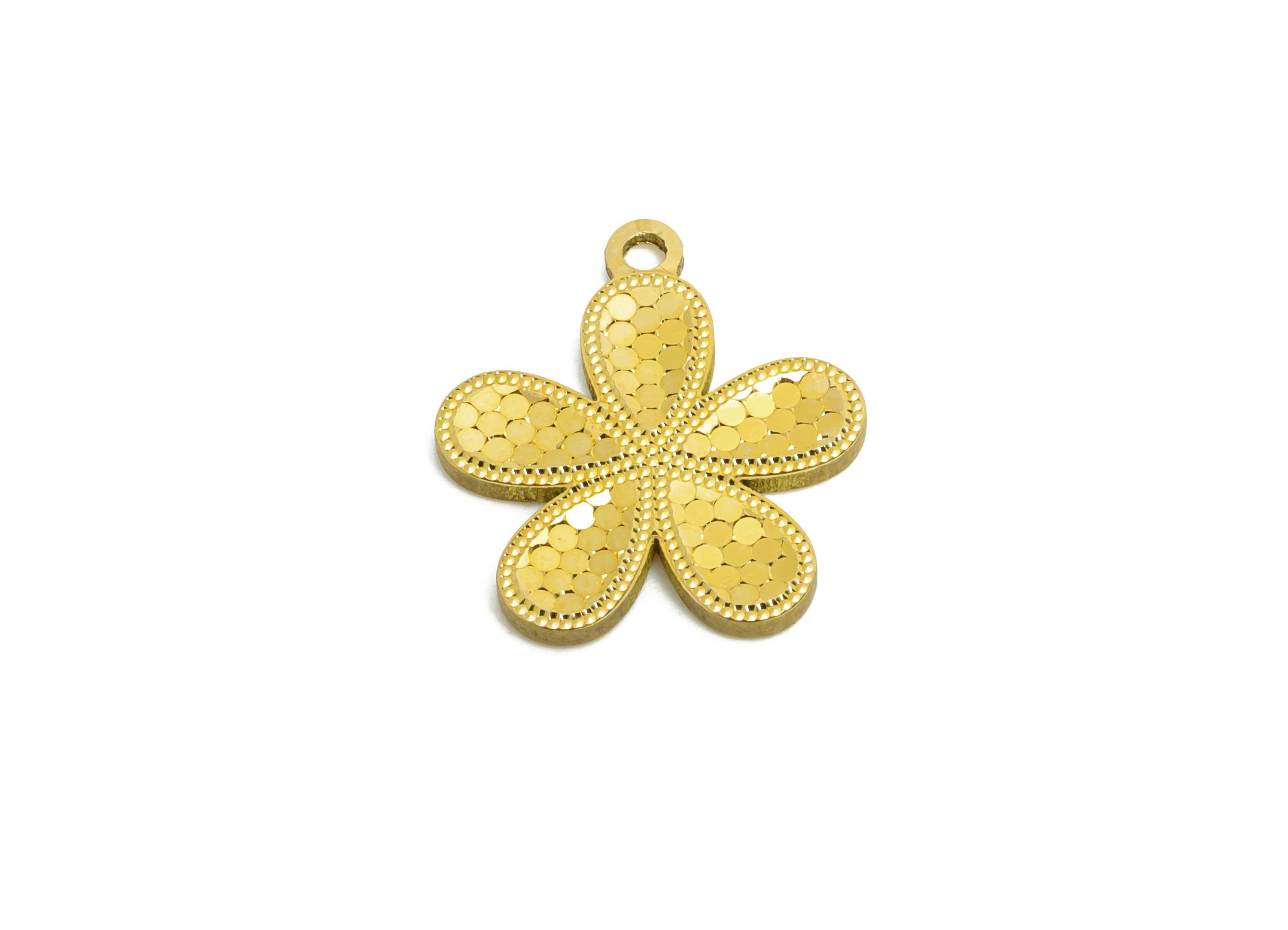 Brass Floral Pendant - Raw Brass Textured Scales Shine Daisy Charm - Textured Laser Cut Jewelry - Luxury Pendant - 16x14x1.35mm - PP11158 - DOMEDBAZAAR