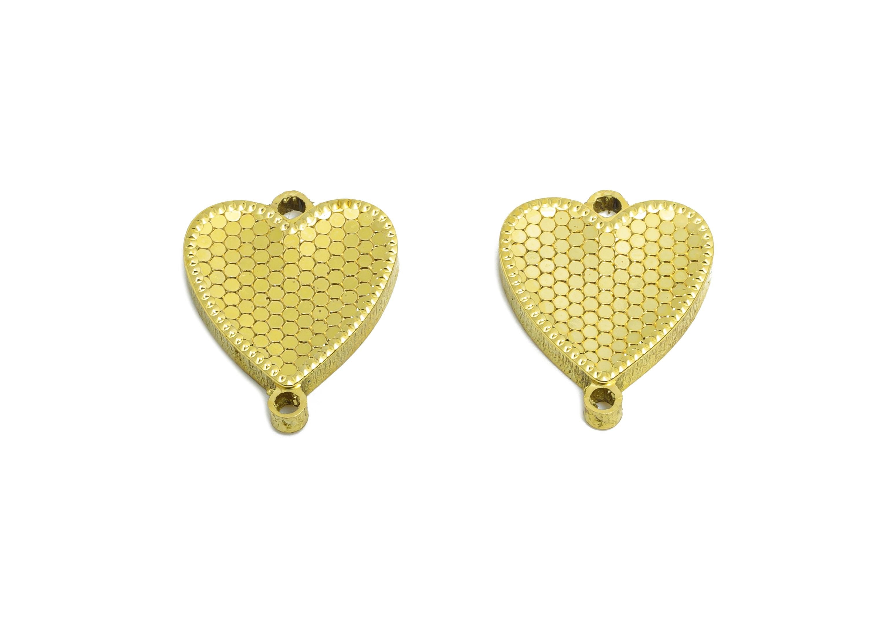 Heart Earring Connector - Raw Brass Textured Heart Bracelet - Romantic Theme Jewelry - Textured Laser Cut - 15x12.81x2.2mm - PP11168 - DOMEDBAZAAR