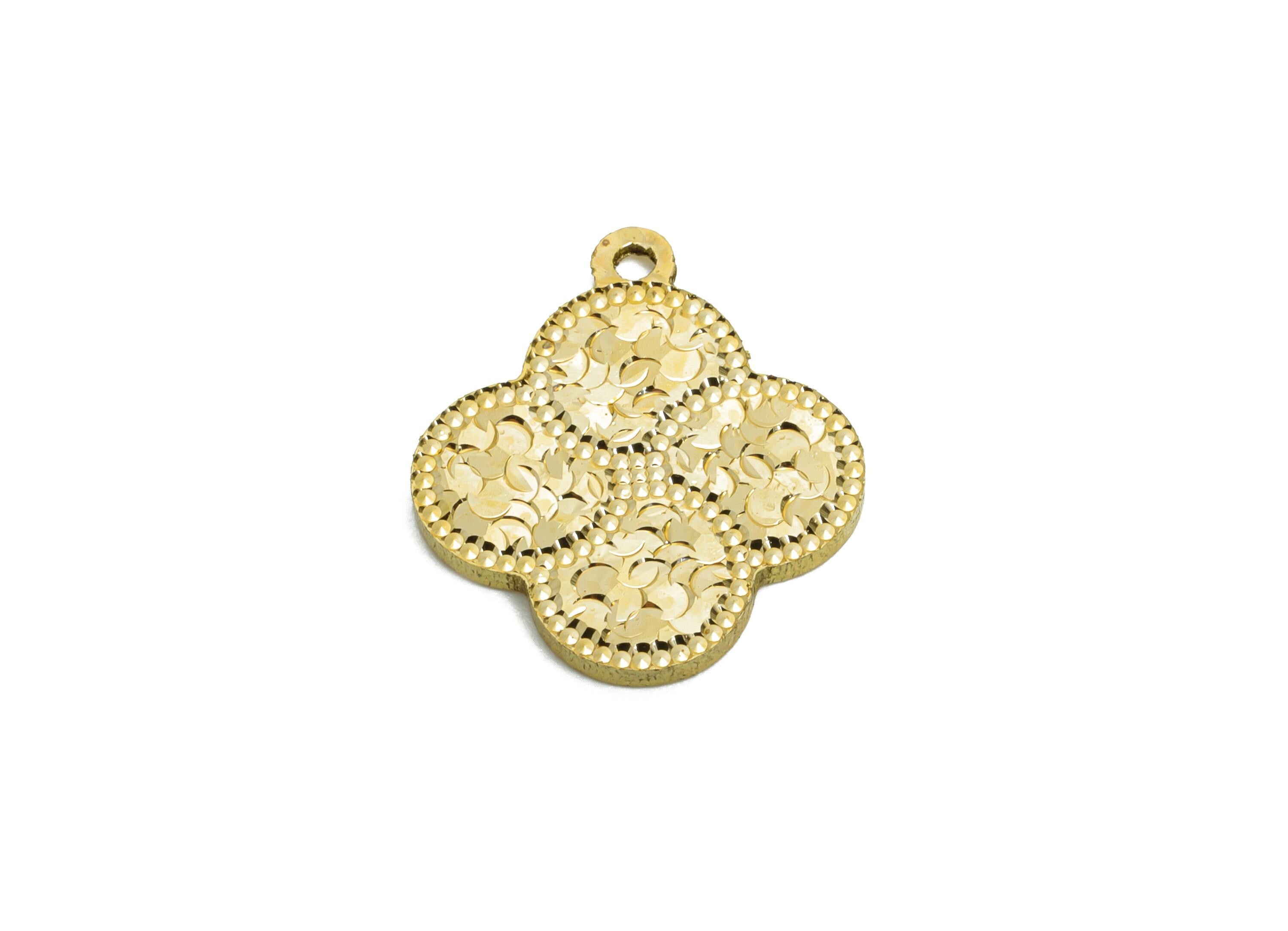 Four-Leaf Clover Earring Charm - Raw Brass Scales Ornate Clover - Good Luck Jewelry - Textured Laser Cut - 16x14x1.25mm - PP11167 - DOMEDBAZAAR