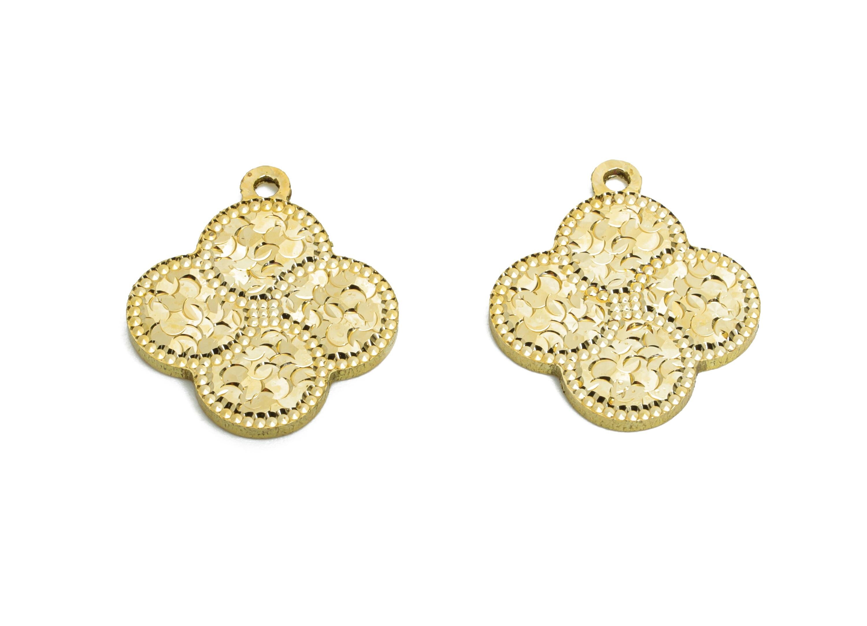 Four-Leaf Clover Earring Charm - Raw Brass Scales Ornate Clover - Good Luck Jewelry - Textured Laser Cut - 16x14x1.25mm - PP11167 - DOMEDBAZAAR