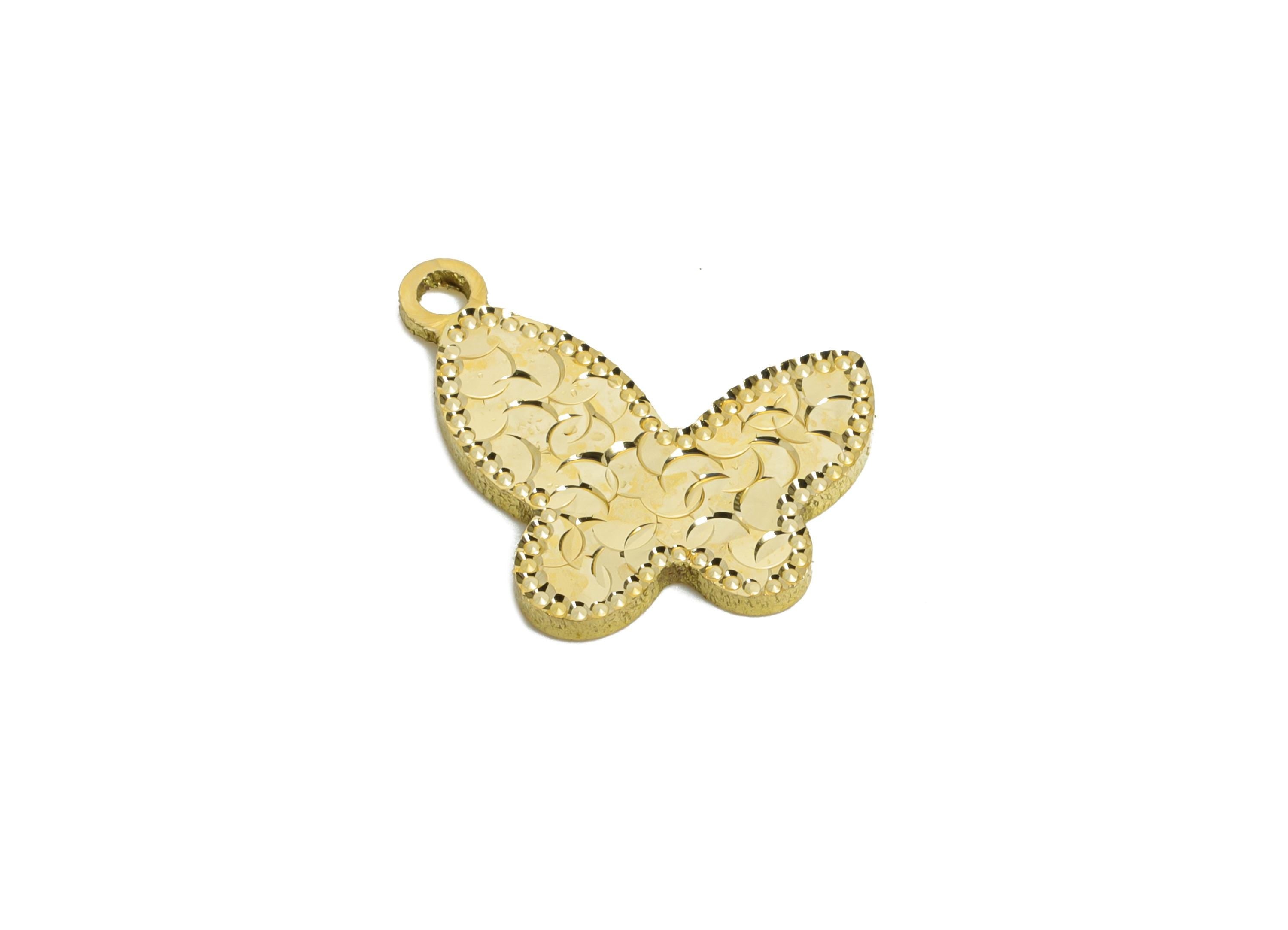 Butterfly Earring Charm - Raw Brass Shiny Butterfly Charm - Elegant For Necklace - Luxury Pendant - Textured Laser Cut - 14x14x1mm - PP11164 - DOMEDBAZAAR