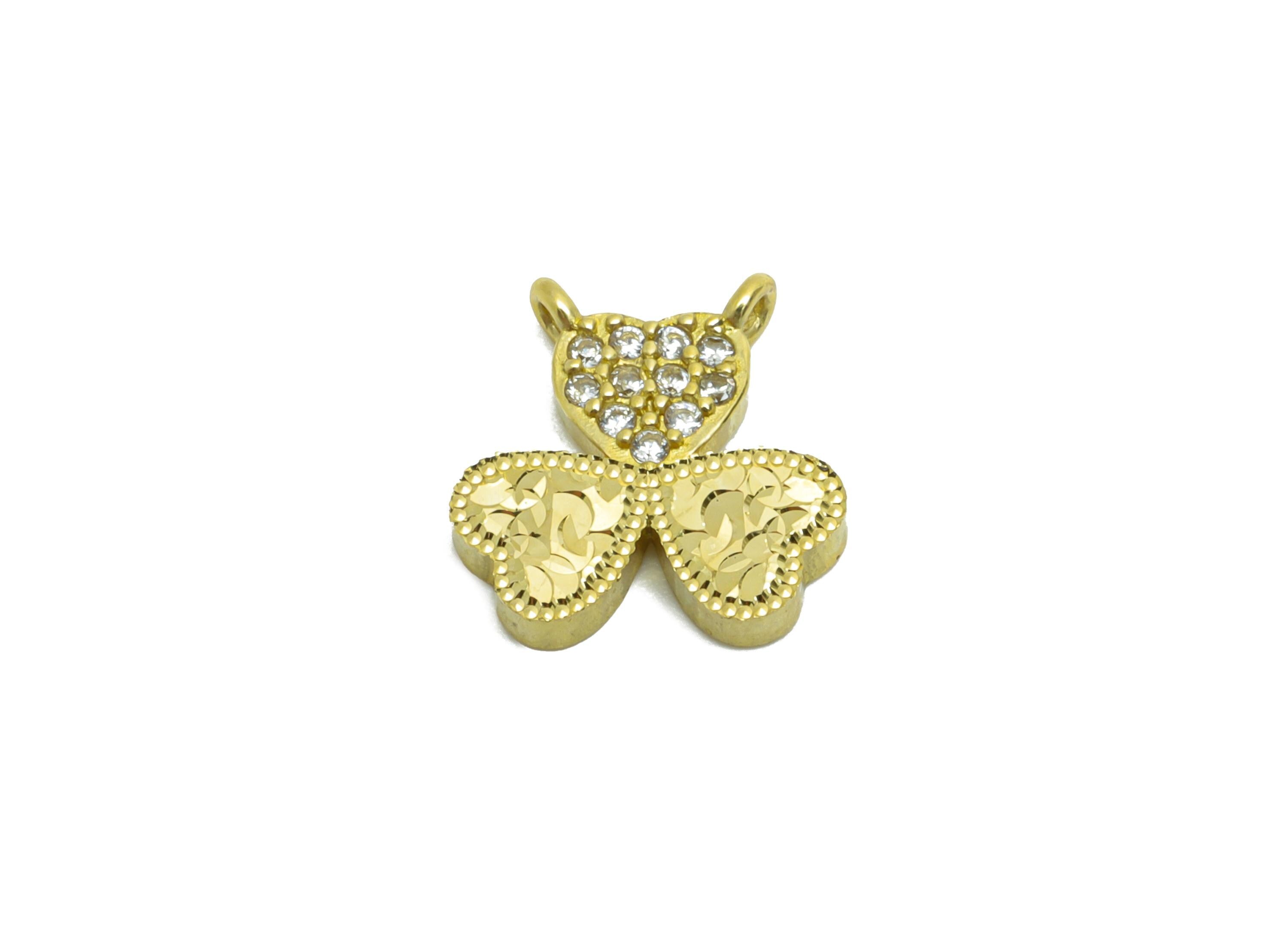 Shimmering Clover Charm - Raw Brass Clover Pendant with Crystals - Cubic Zircon Textured Laser Cut  - Beaded Clover - 10x10x1mm - PP11160 - DOMEDBAZAAR