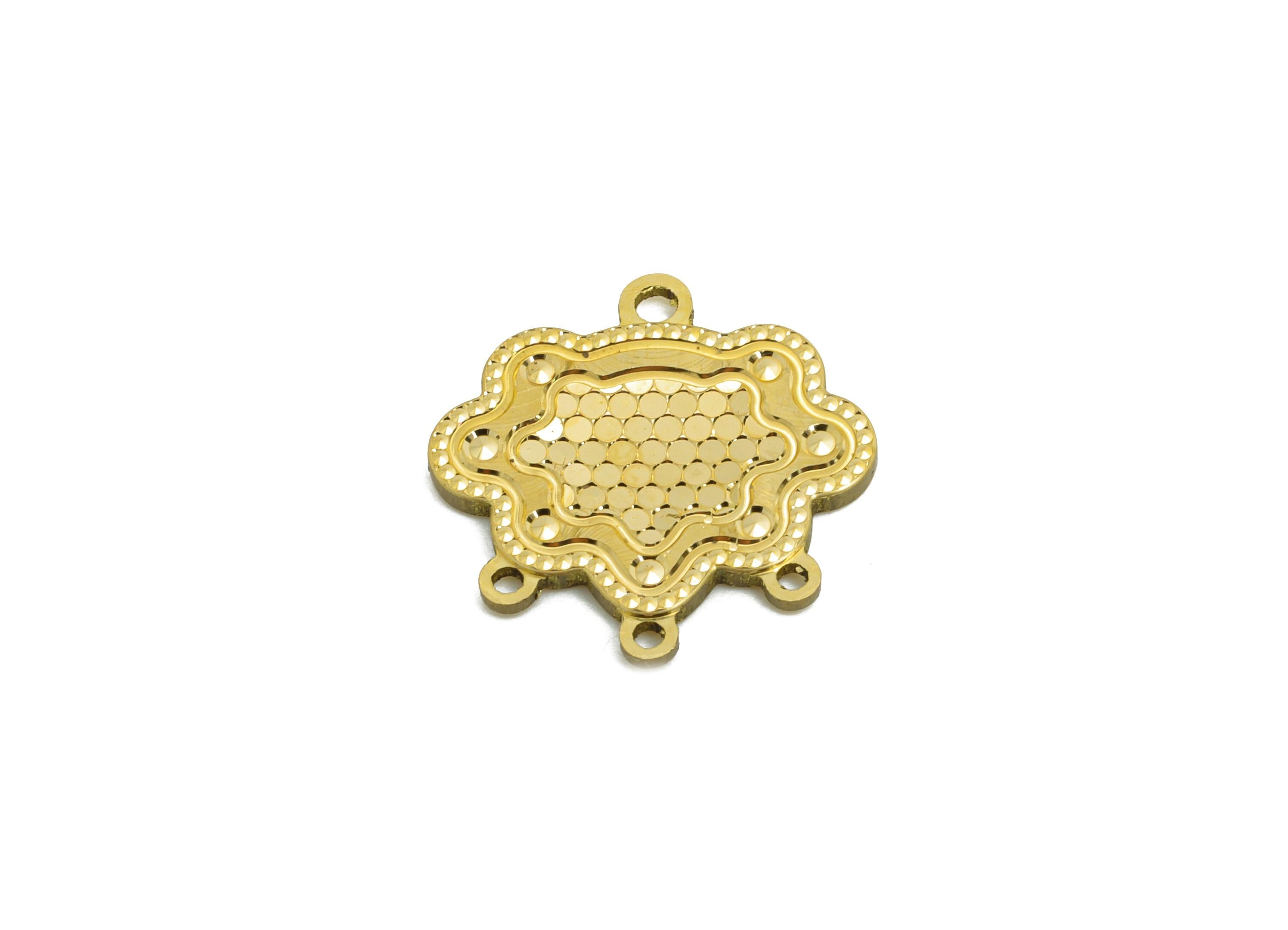 Brass Ornate Charm Connector - Raw Brass Textured Pendant with Loops - Vintage Elegant For Bracelet - Textured Laser Cut - 15x15x1mm-PP11163 - DOMEDBAZAAR