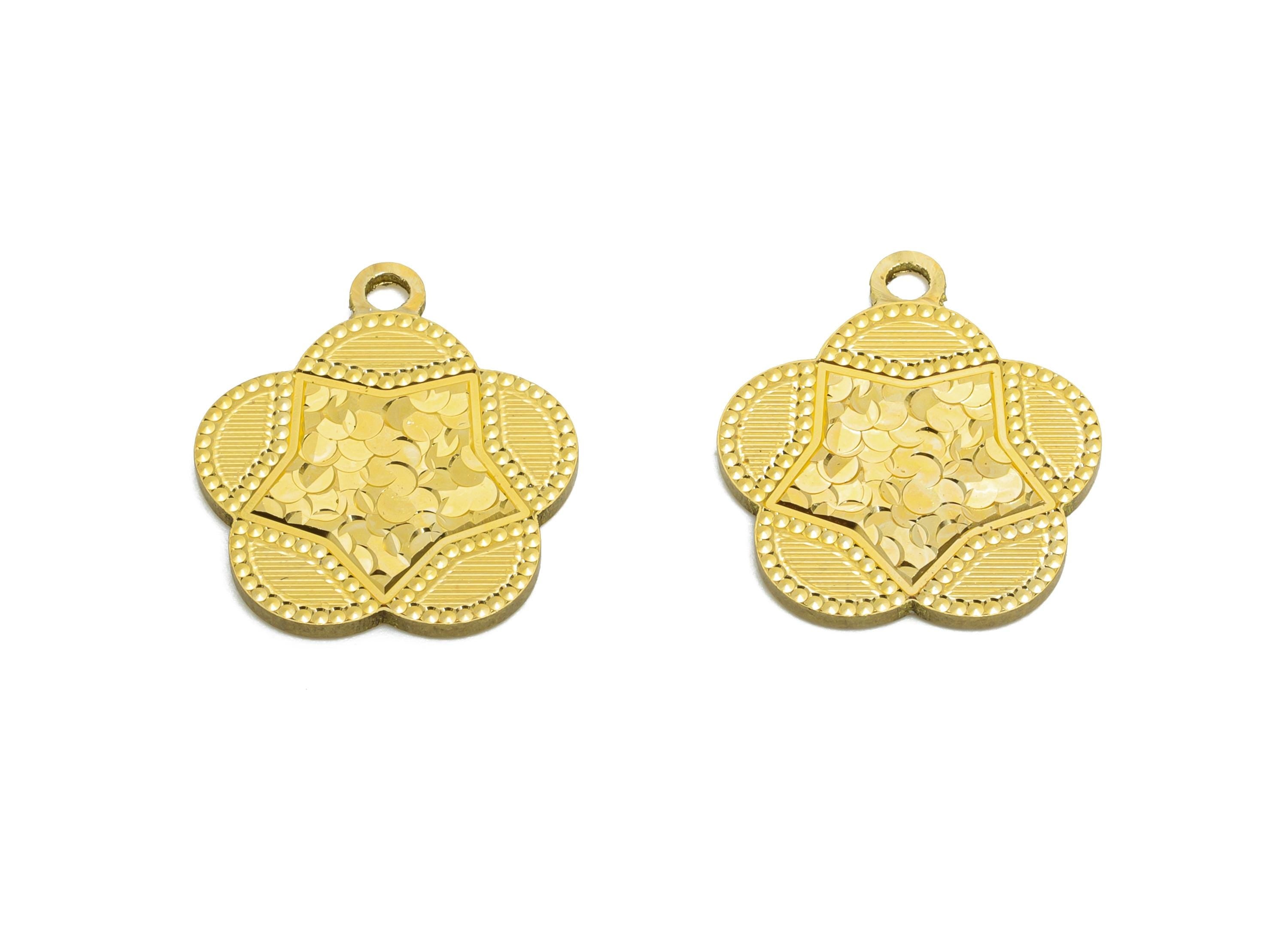 Brass Daisy Earring Charm - Raw Brass Textured Floral Charm - Vintage Shiny Charm - Textured Laser Cut - Artistic Jewelry -16x14x1mm-PP11152 - DOMEDBAZAAR