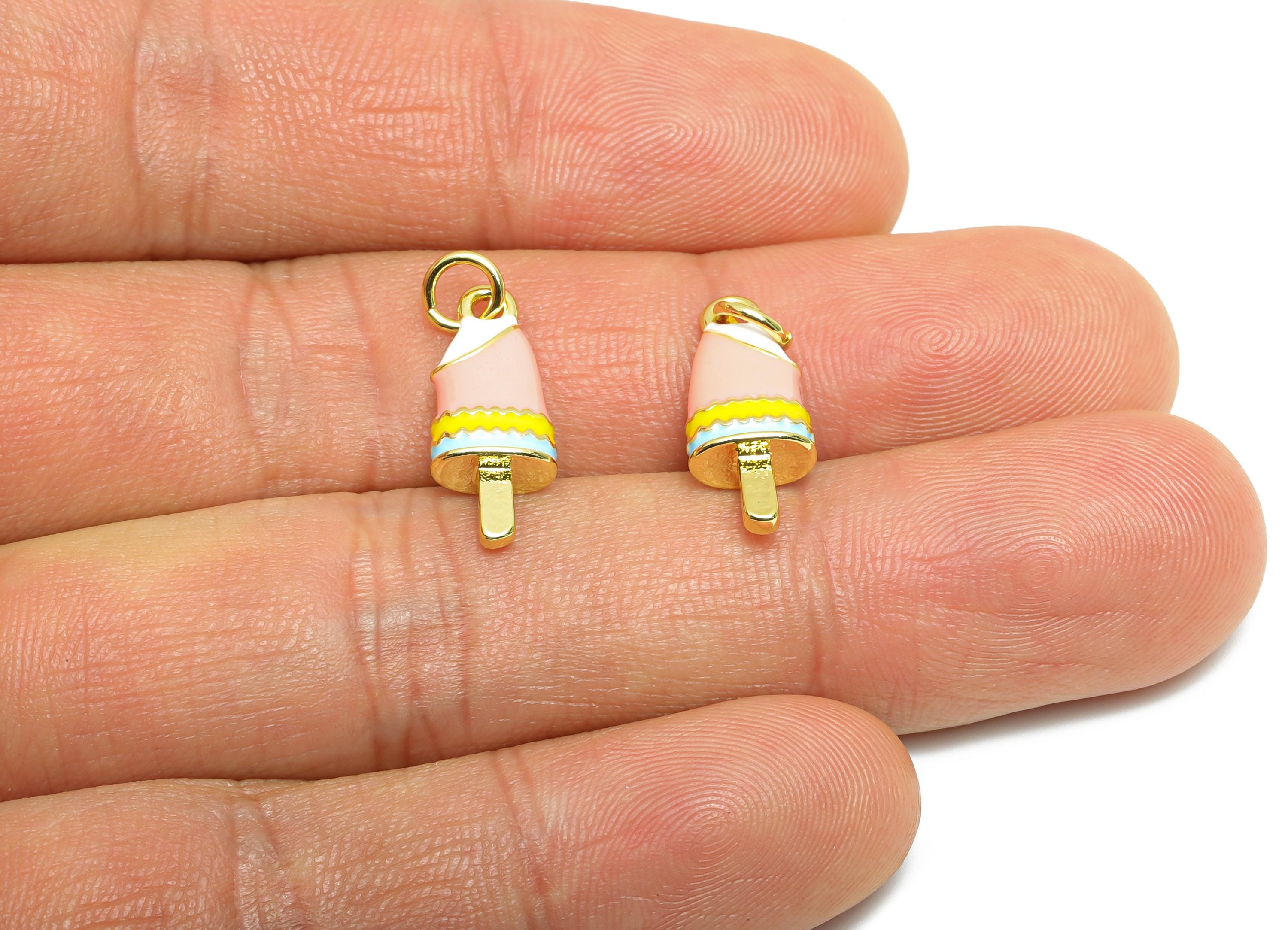 Brass Ice Cream Bracelet Charm - Colorful Enamel Popsicle Pendant - Fun Summer Jewelry - 18K Real Gold-Plated - 16.6x7.47x4.47mm -RGP10535 - DOMEDBAZAAR