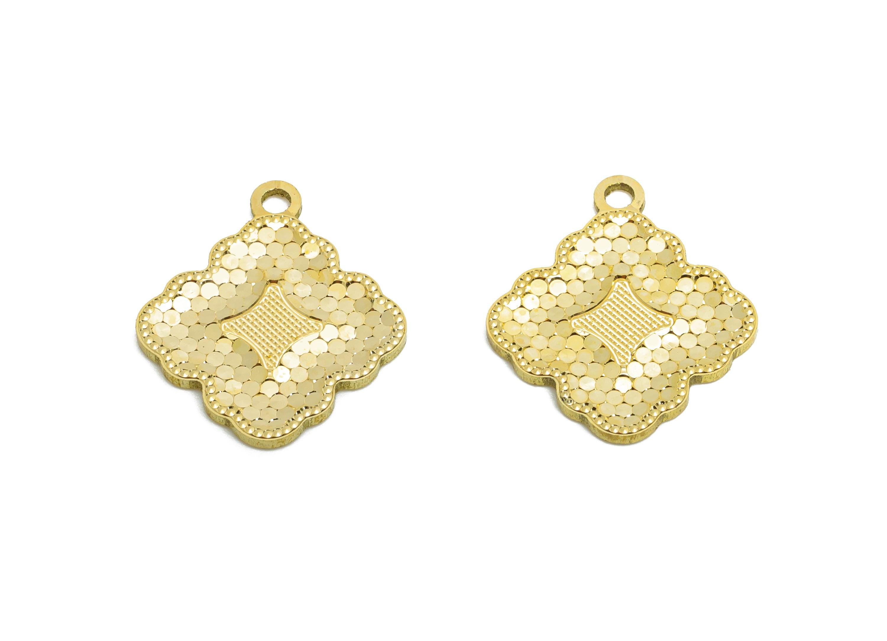 Brass Square Earring Charm - Raw Brass Textured Shiny Geometry Charm - Vintage Shiny Charm - Textured Laser Cut  - 16x14x1mm - PP11147 - DOMEDBAZAAR