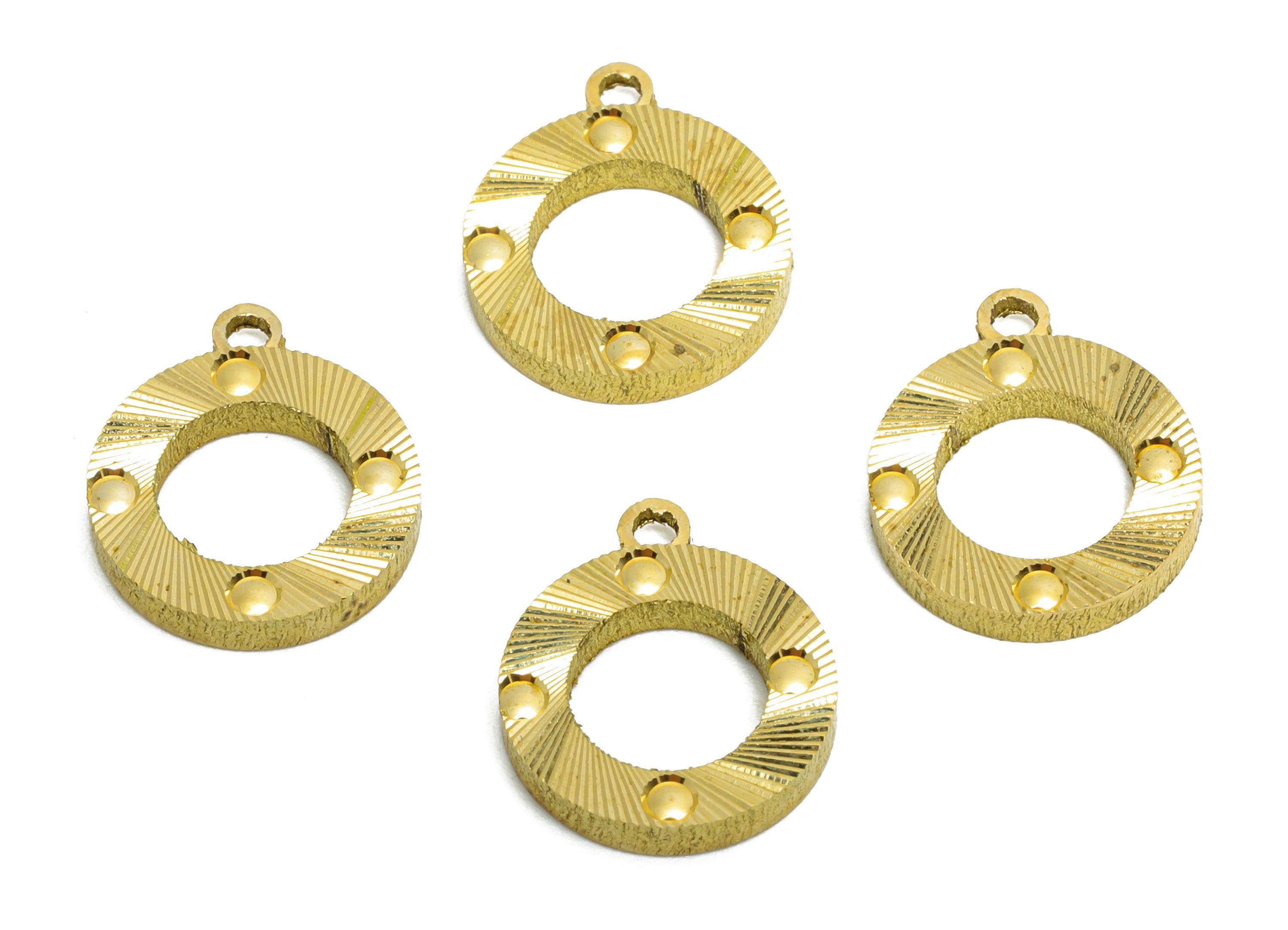 Brass Circle Earring Charm - Raw Brass Textured Shiny Geometry Charm - Vintage Round Charm - Textured Laser Cut - 13x11x1mm - PP11151 - DOMEDBAZAAR