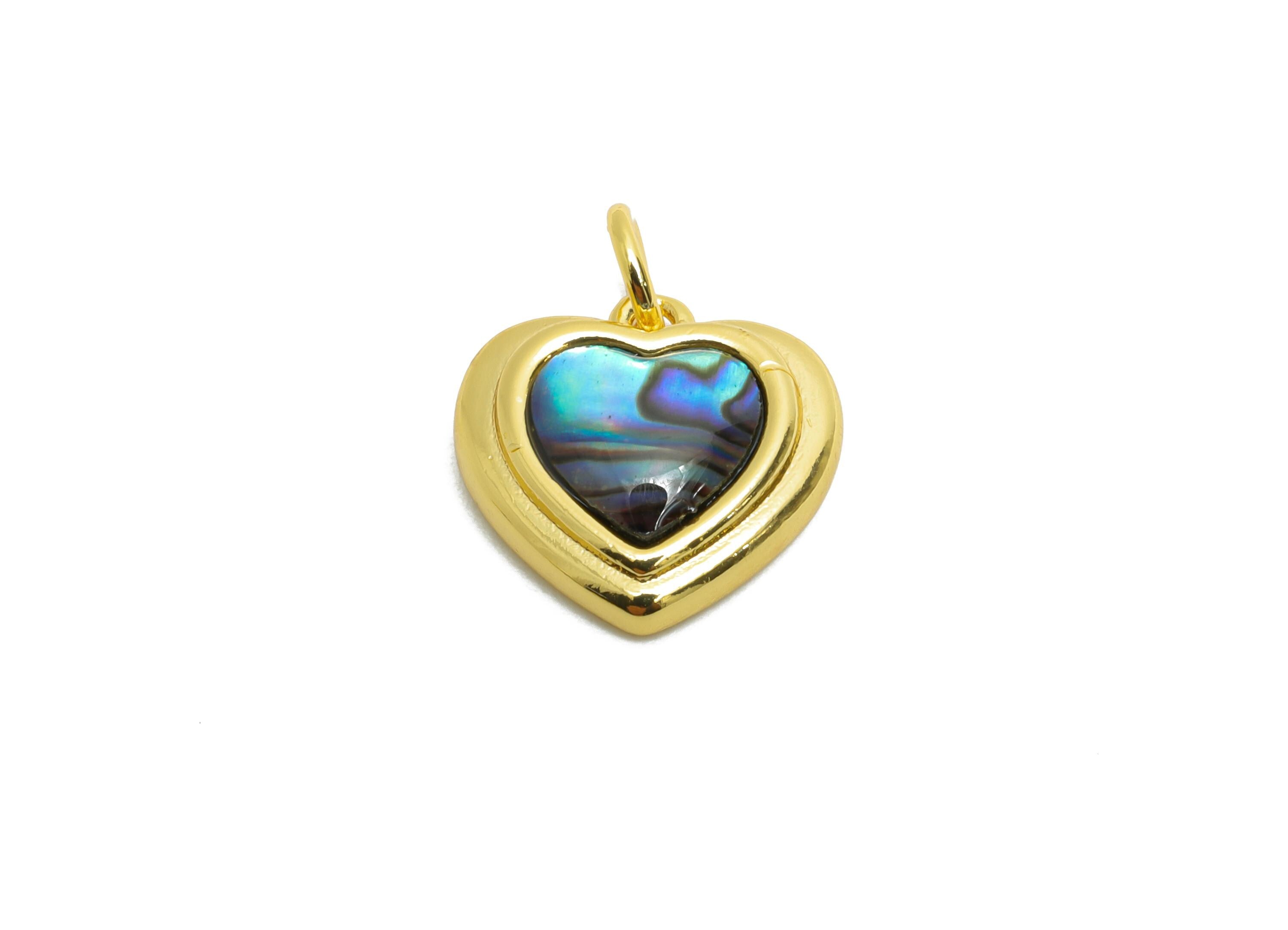 Abalone Shell Heart Earring Charm - Brass Dainty Heart with Pearl Charm - Luxury Gold Charm - 18K Real Gold Plated - 12x12x3.65mm - RGP10668 - DOMEDBAZAAR
