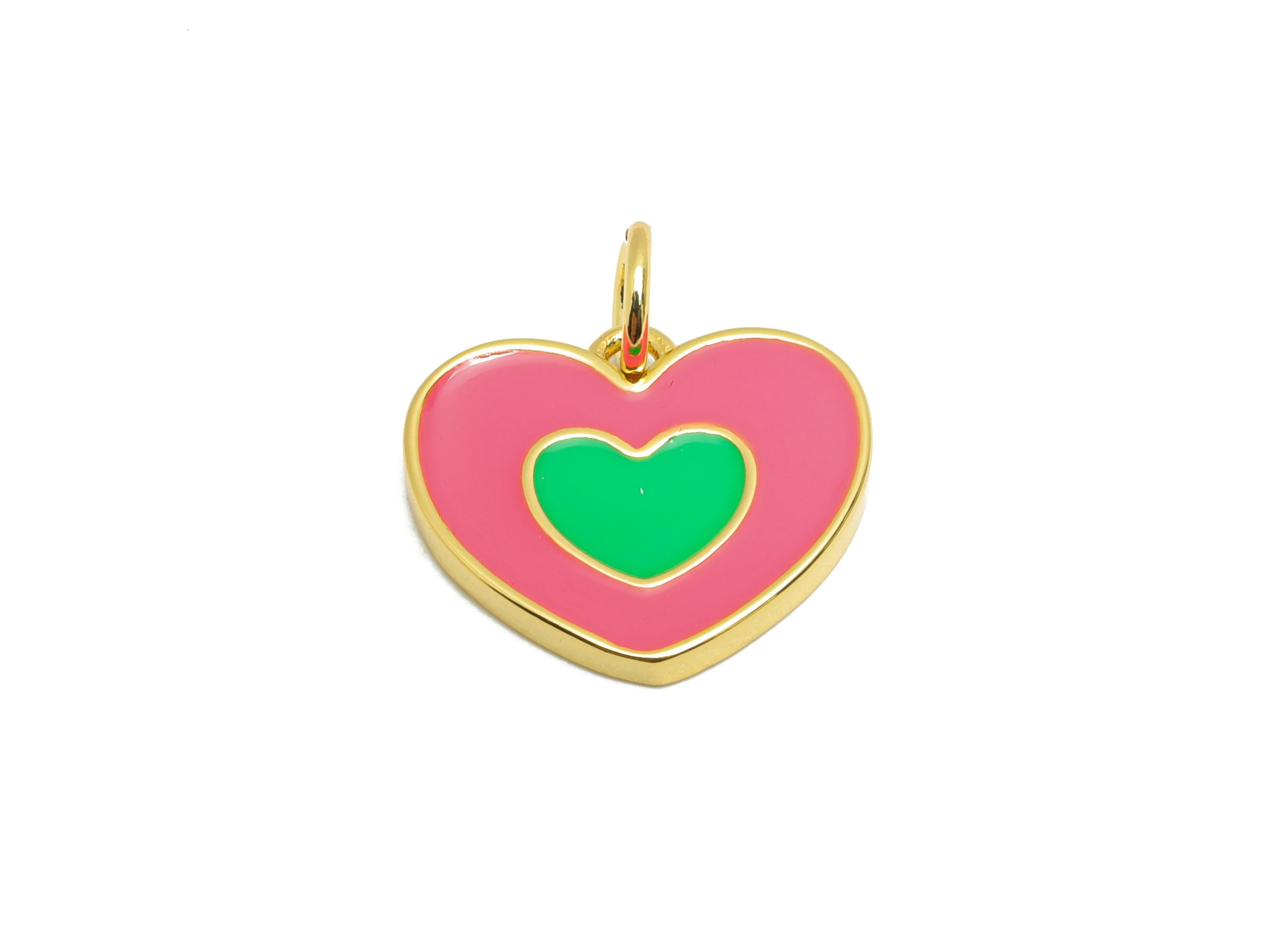 Modern Heart Earring Charm - Brass Colorful Enamel Heart Charm - Gold Framed Heart Pendant - 18K Real Gold Plated - 13x14x1.82mm - RGP10557 - DOMEDBAZAAR
