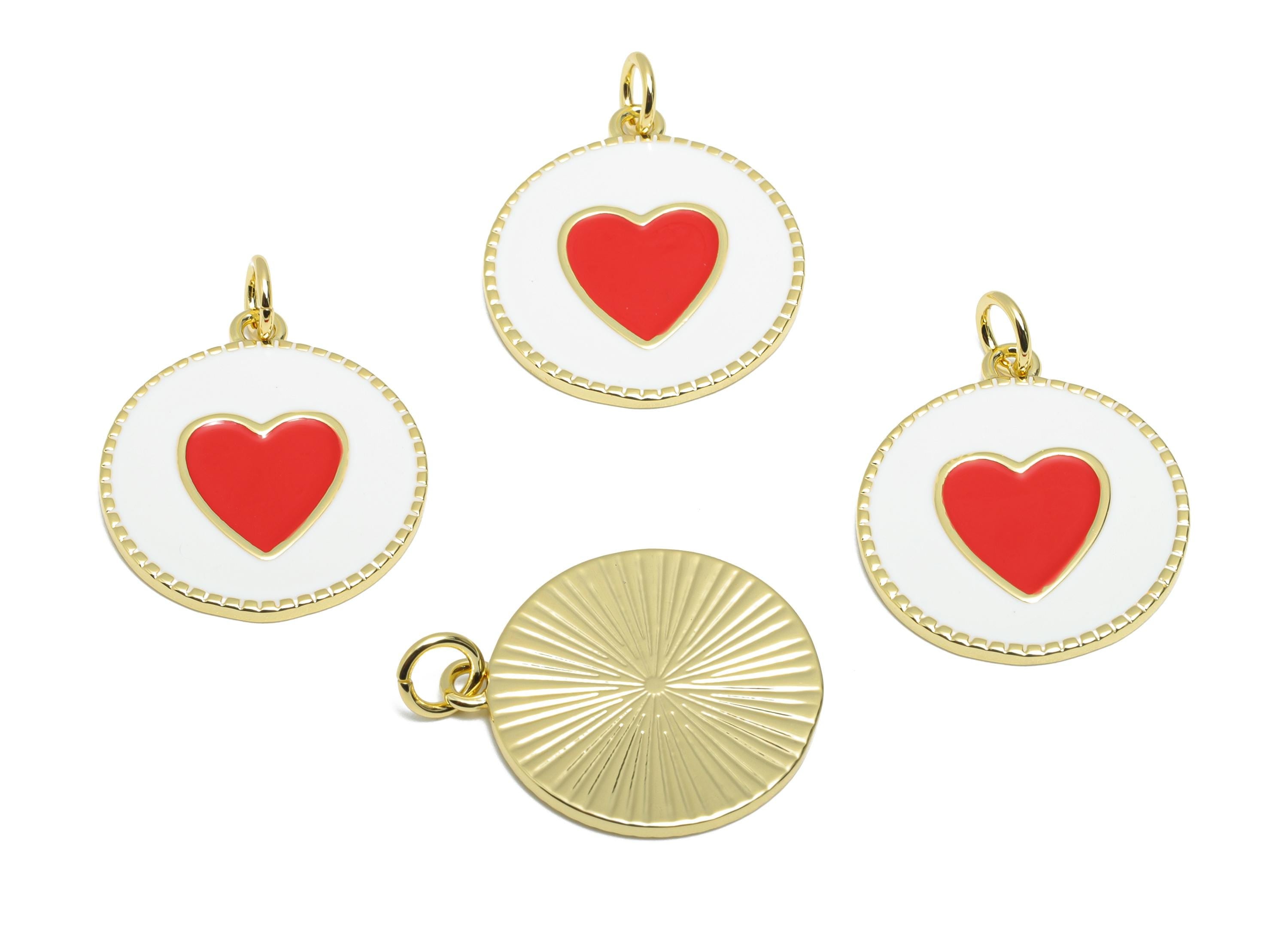 Modern Heart Earring Pendant - Brass Colorful Enamel Heart Pendant - Gold Framed Heart Pendant - 18K Real Gold Plated - 20x18x1mm - RGP10566 - DOMEDBAZAAR