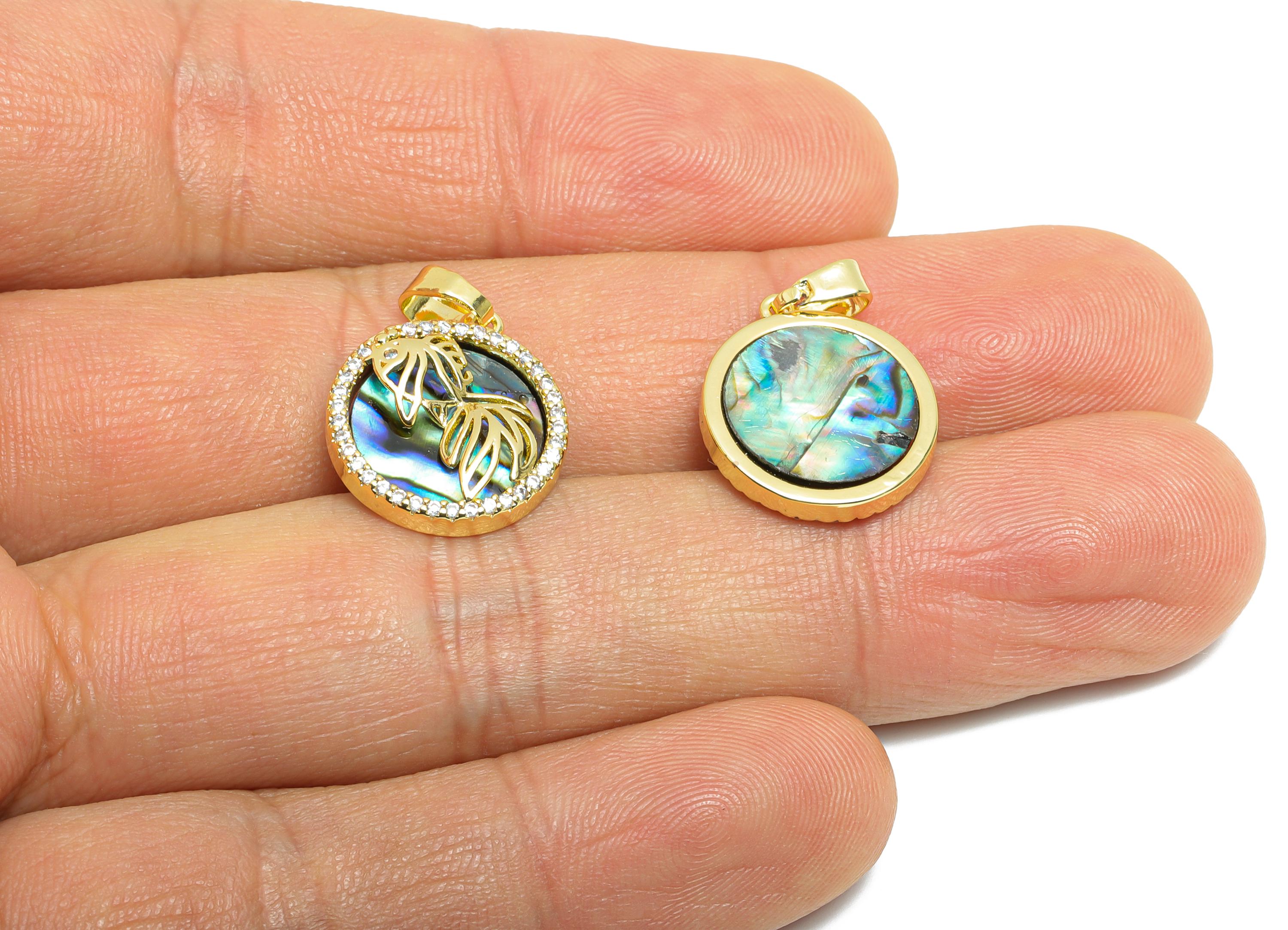 Shell Fish Pendant - Brass Abalone Shell Pendant with Fish - Ocean Gold Pendant - 18K Real Gold Plated - 16x14x3.59mm - RGP10649 - DOMEDBAZAAR