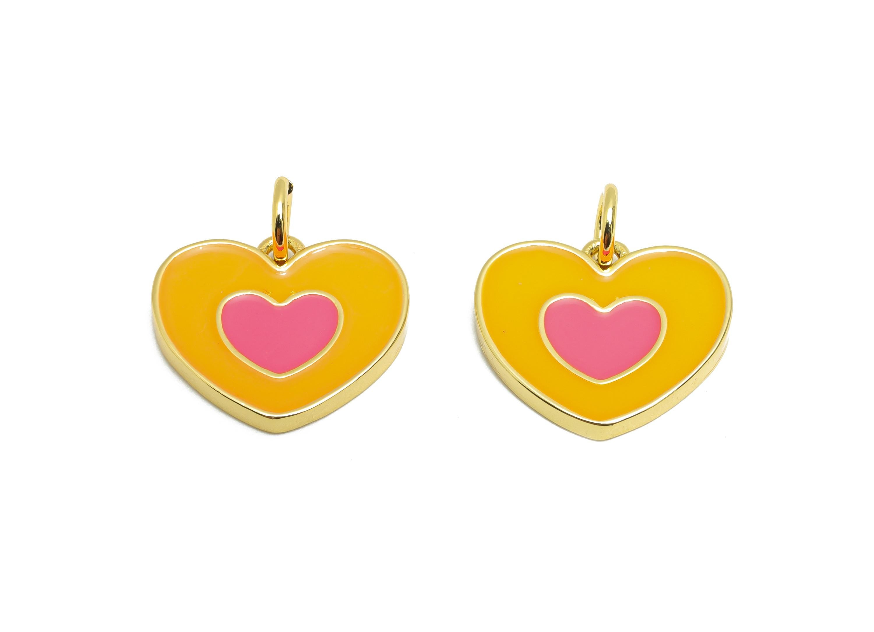 Modern Heart Pendant - Brass Colorful Enamel Heart Charm - Gold Framed Heart Pendant - 18K Real Gold Plated - 13.18x14.98x1.73mm - RGP10560 - DOMEDBAZAAR