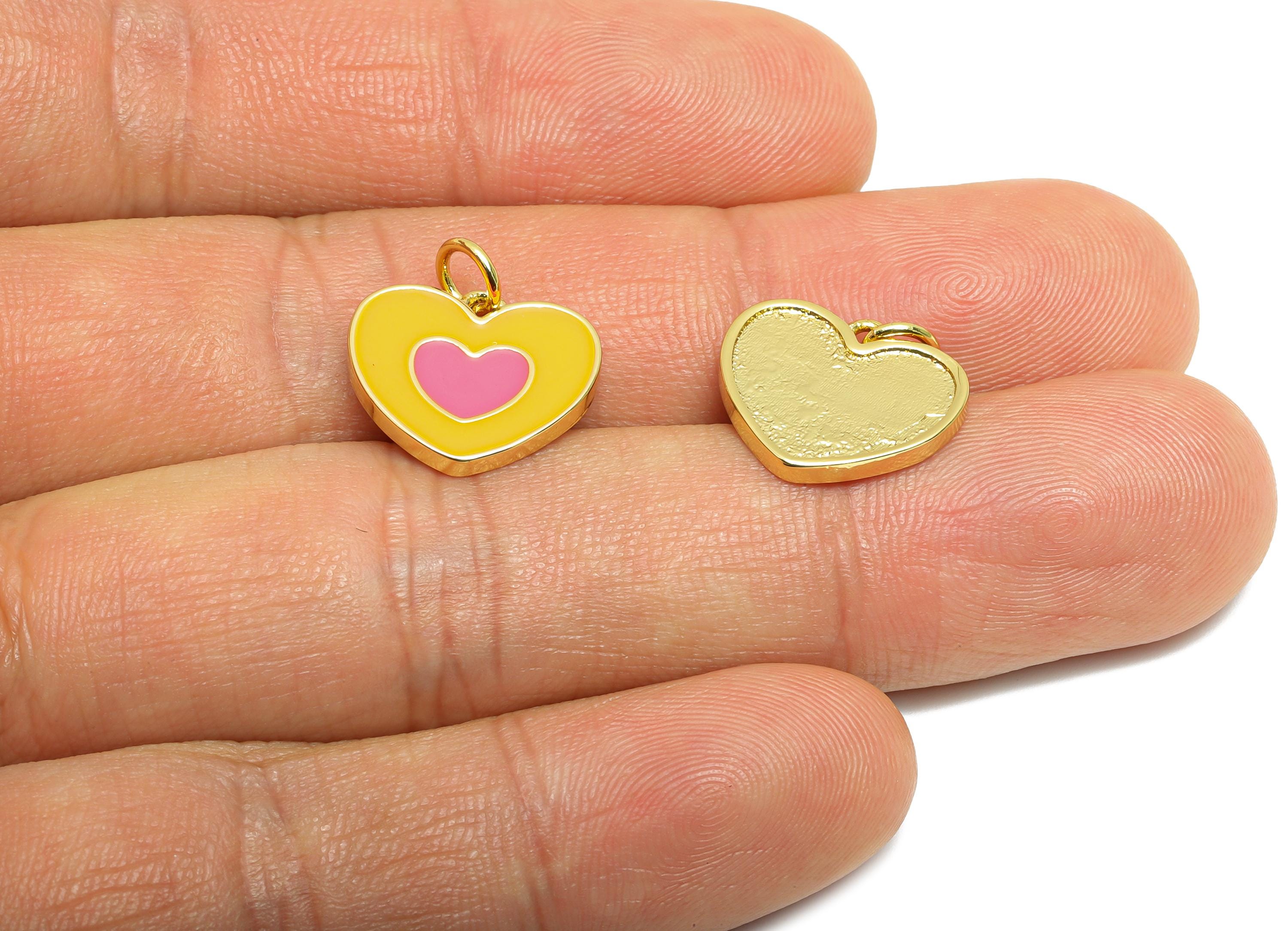 Modern Heart Pendant - Brass Colorful Enamel Heart Charm - Gold Framed Heart Pendant - 18K Real Gold Plated - 13.18x14.98x1.73mm - RGP10560 - DOMEDBAZAAR