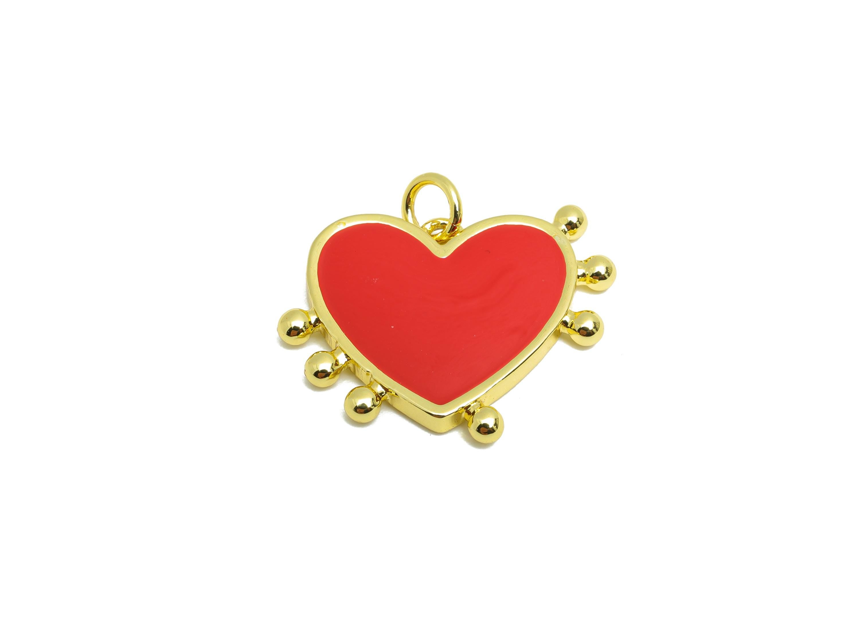 Brass Heart Pendant - Chic Red Enamel Pendant for Necklace - Modern Jewelry Accessories - 18K Gold-Plated - 18.02x20.56x2.63mm - RGP10552 - DOMEDBAZAAR