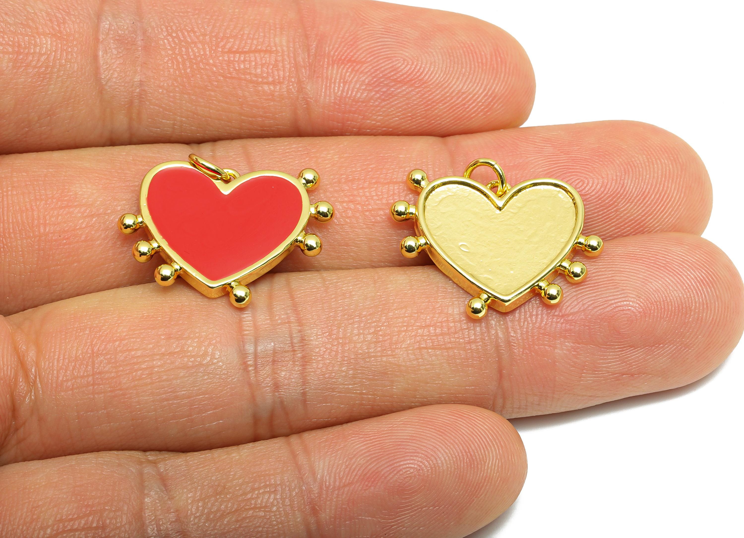 Brass Heart Pendant - Chic Red Enamel Pendant for Necklace - Modern Jewelry Accessories - 18K Gold-Plated - 18.02x20.56x2.63mm - RGP10552 - DOMEDBAZAAR